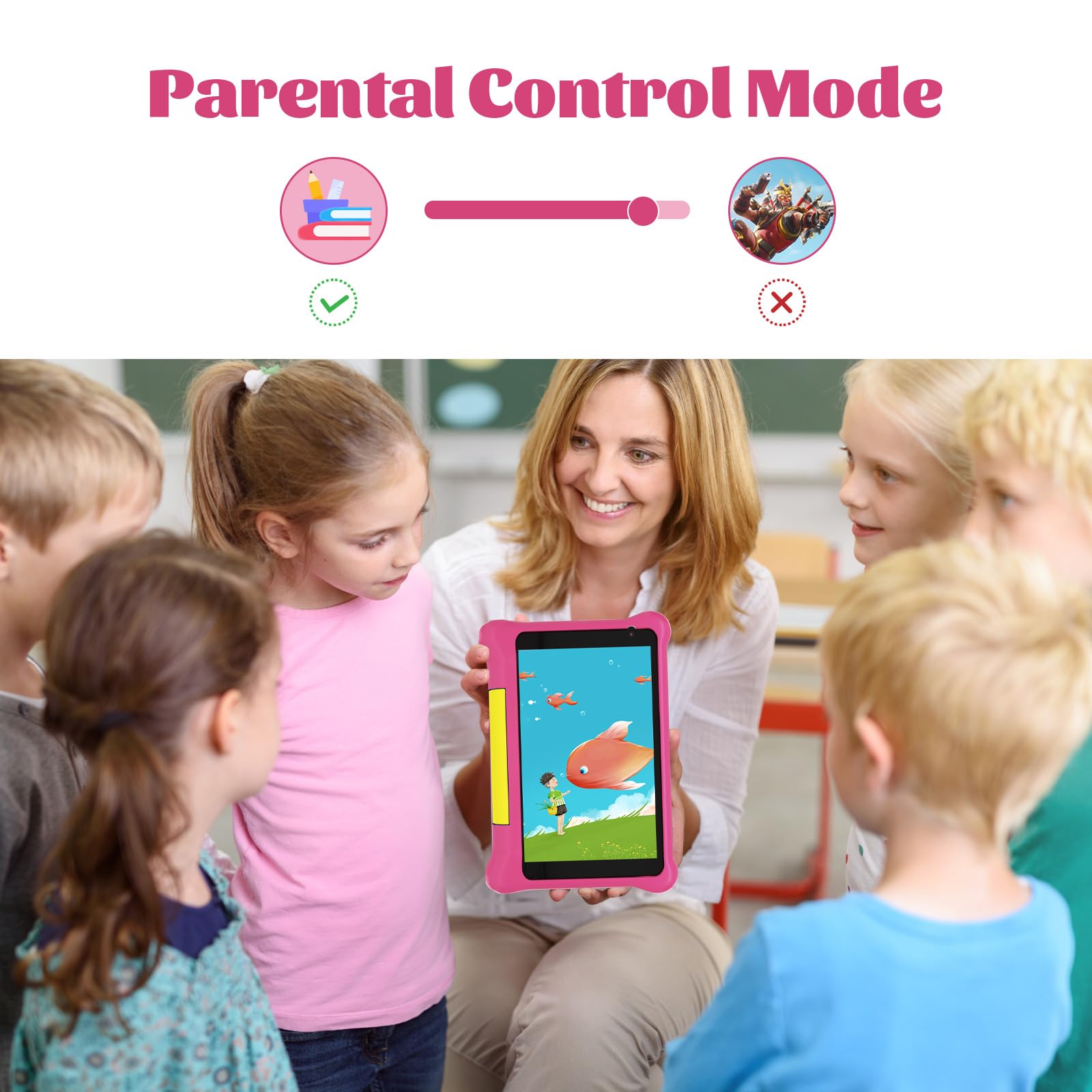 Yicty Tablet Kinder 7 Zoll Android 13 Lern-Tablets PC Kindersteuerung Quad Core 5 GB RAM 32 GB ROM 128 GB Erweiterung Dual Kamera Stoßfeste Schutzhülle (Rosa)