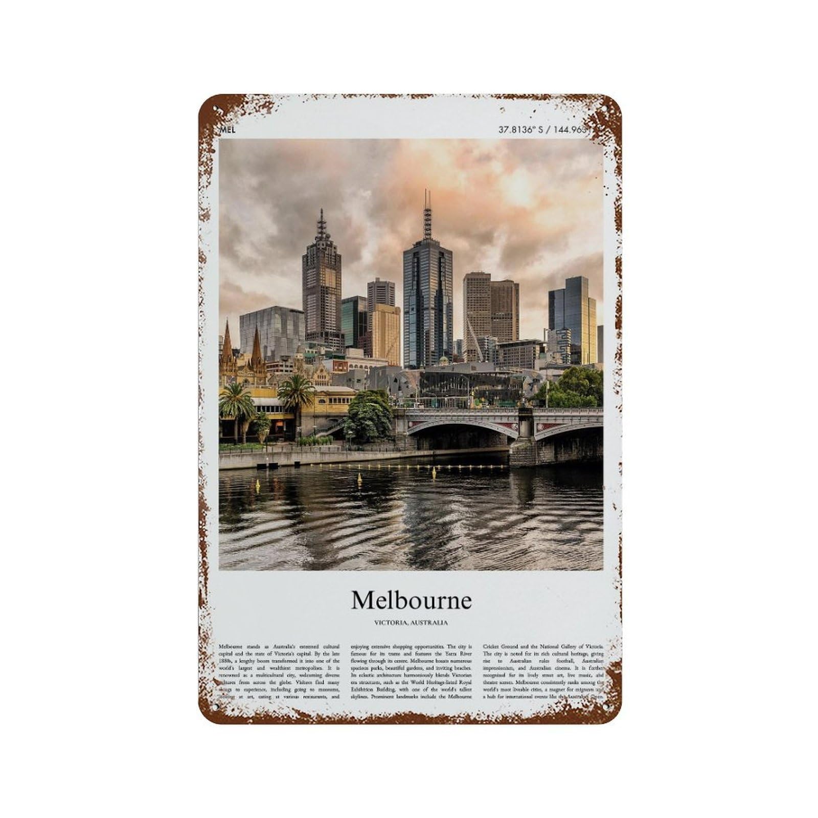 xiaoxiaoshen Melbourne Victoria, Australia City Scenery Wall Decor Art Metal Tin Poster Modern Home Decor Art Home Bar Shop Decorations Vintage Sign 30x20cm