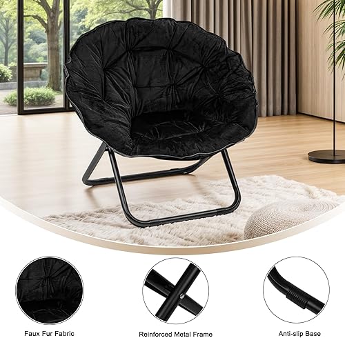 Miniatura 8 de Sillas plegables para adultos, cómoda silla de piel sintética con platillo de luna para dormitorio, sala de estar, lectura y relajación (negro)