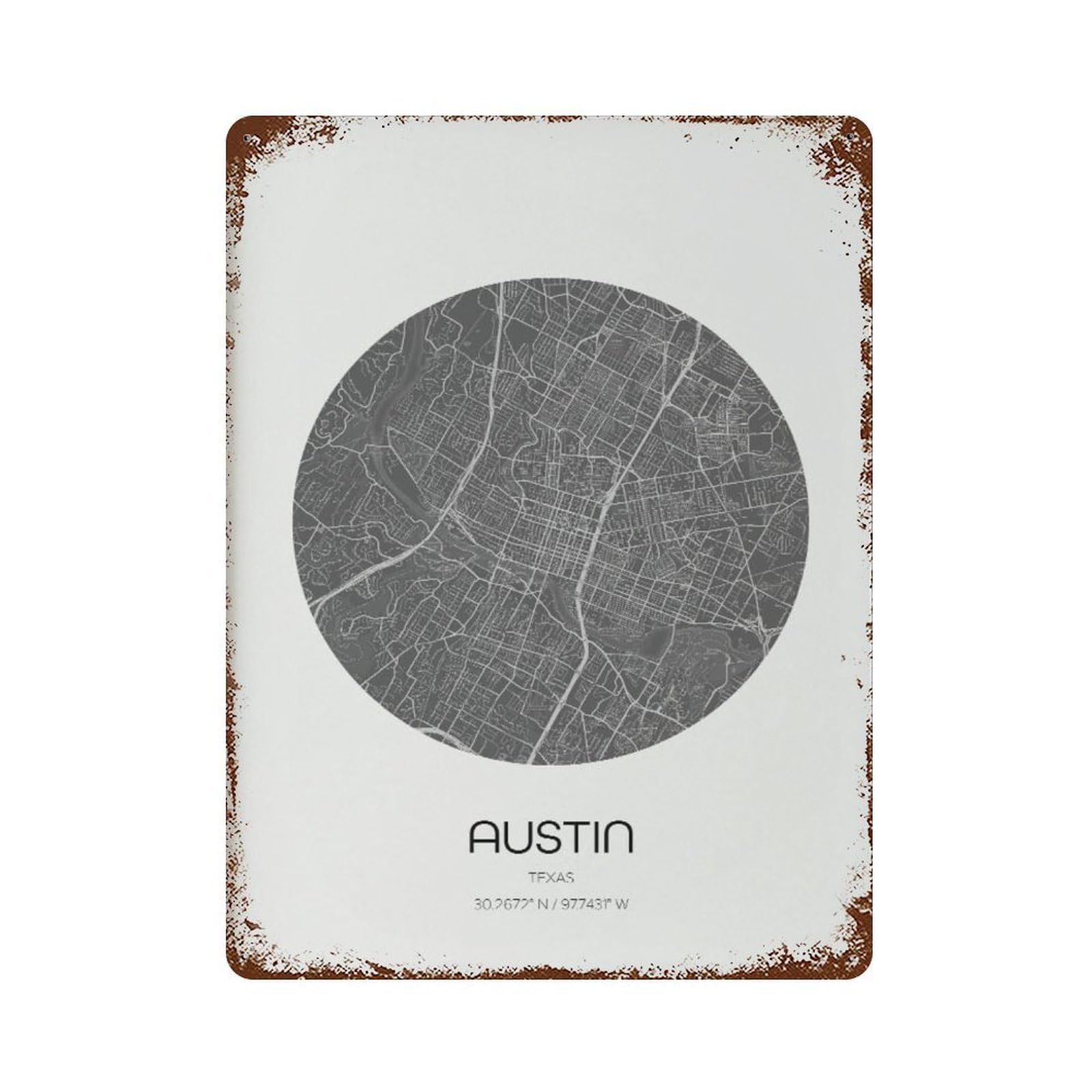 xiaoxiaoshen Austin Texas Map Modern City Wall Decor Art Metal Tin Poster Modern Home Decor Art Home Bar Shop Decorations Vintage Sign 40x30cm
