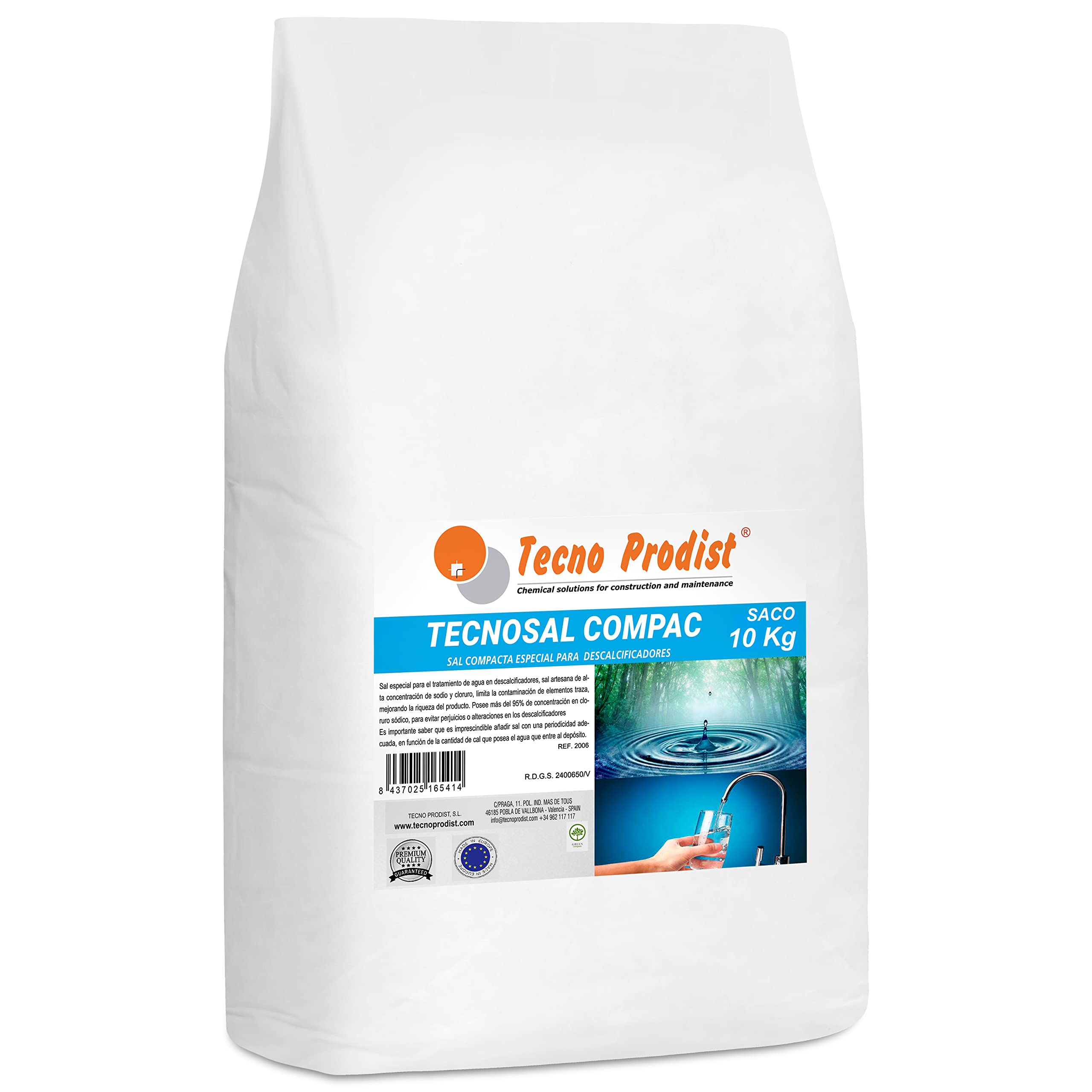TECNOSAL COMPAC de Tecno Prodist (Sac 10 Kg) Sel Pastille pour adoucisseurs d'eau, en pastilles spécial détartrant