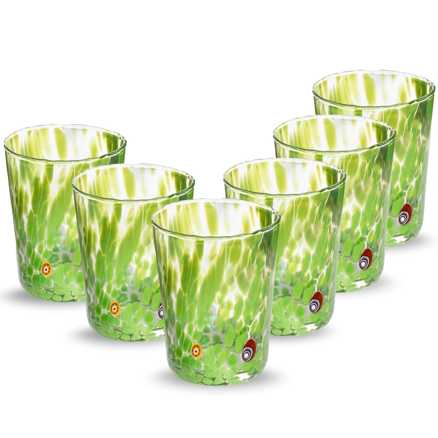 Gocce di Murano Arcobaleno Pioggia - 6 vasos de agua elaborados según la tradición de los artesanos de Murano, vidrio soplado y trabajado a mano, 300 ml