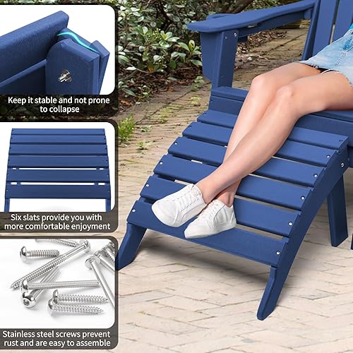 Miniatura 5 de FUNBERRY Otomana Adirondack plegable, HDPE para todo tipo de clima, reposapiés de patio de fácil almacenamiento, otomanas y reposapiés para