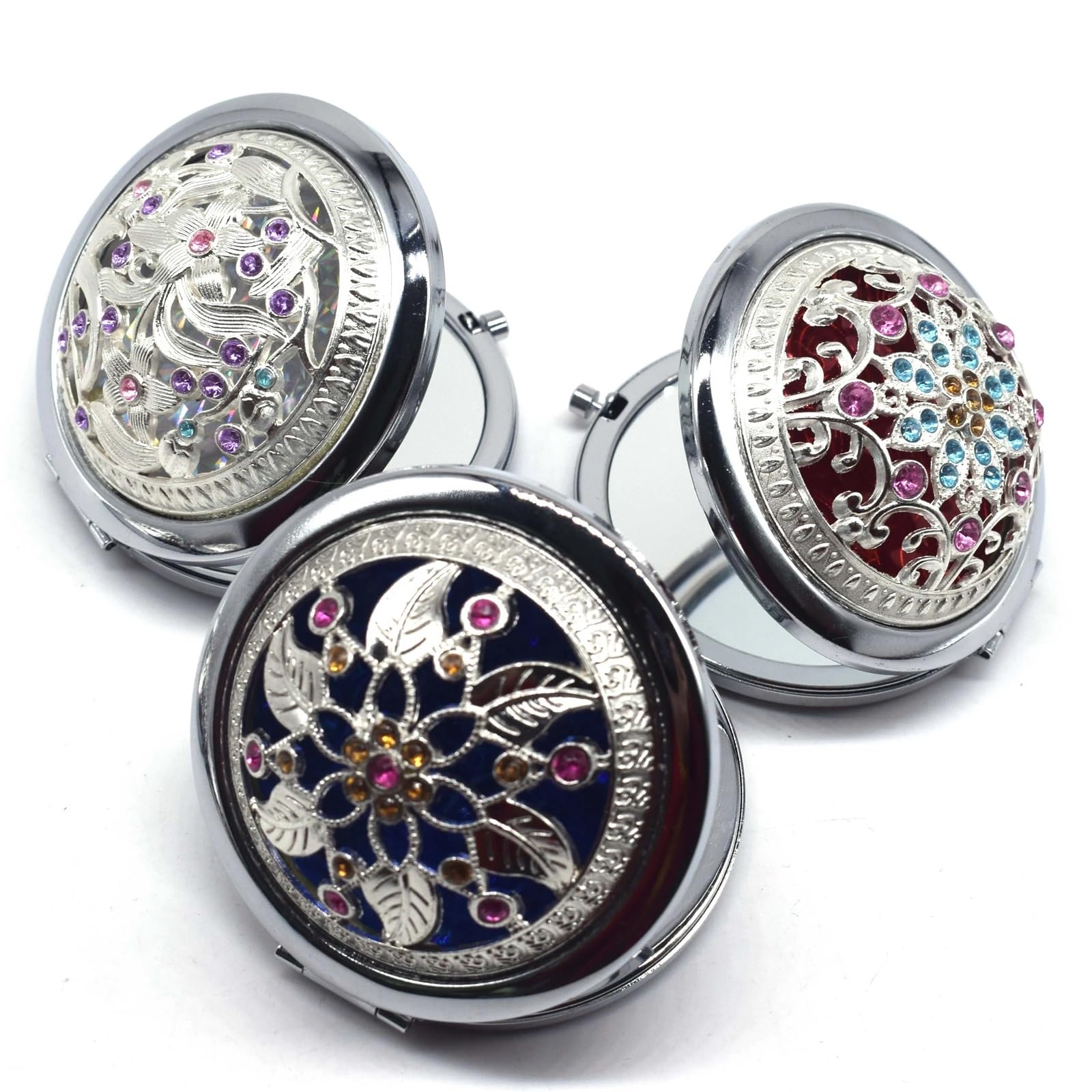 Mini specchio per il trucco, 5 pezzi, argento, vuoto, tascabile, mini specchio pieghevole a doppio lato per cosmetici per regali di nozze personalizzati