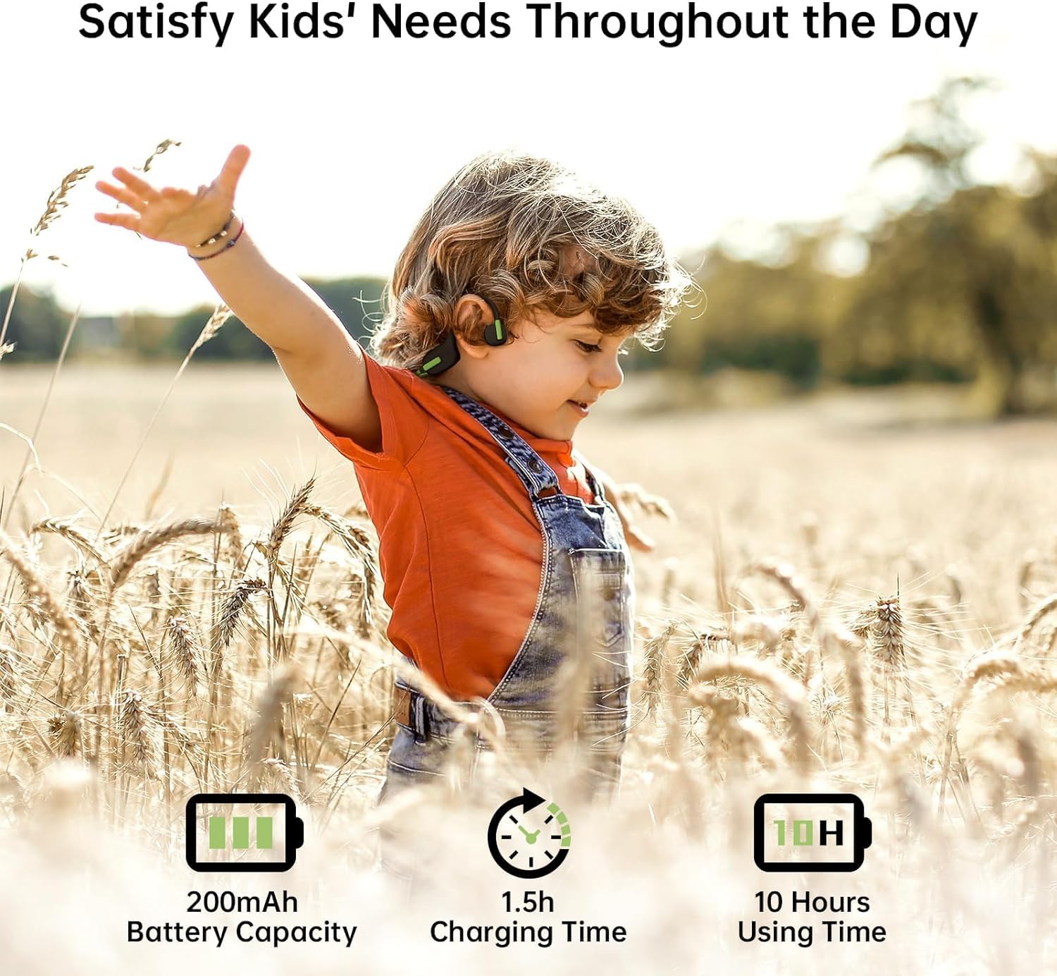 LOBKIN Kids Headphones Open Ear,Bluetooth 5.3 Air Conduction Wireless Lightweight Kids Earbuds IPX5 Waterproof with Microphone for School,Home and Outdoor Activities Gifts for Boys Girls - Image 5