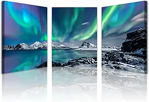 Lapremoly Large Canvas Wall Art For Living Room Wall Decorations For Office Bedroom Wall Decor For Bathroom Wall Pictures Farmhouse Aurora Scenery Paintings Ready To Hang Modern Home Decor 3 Panels