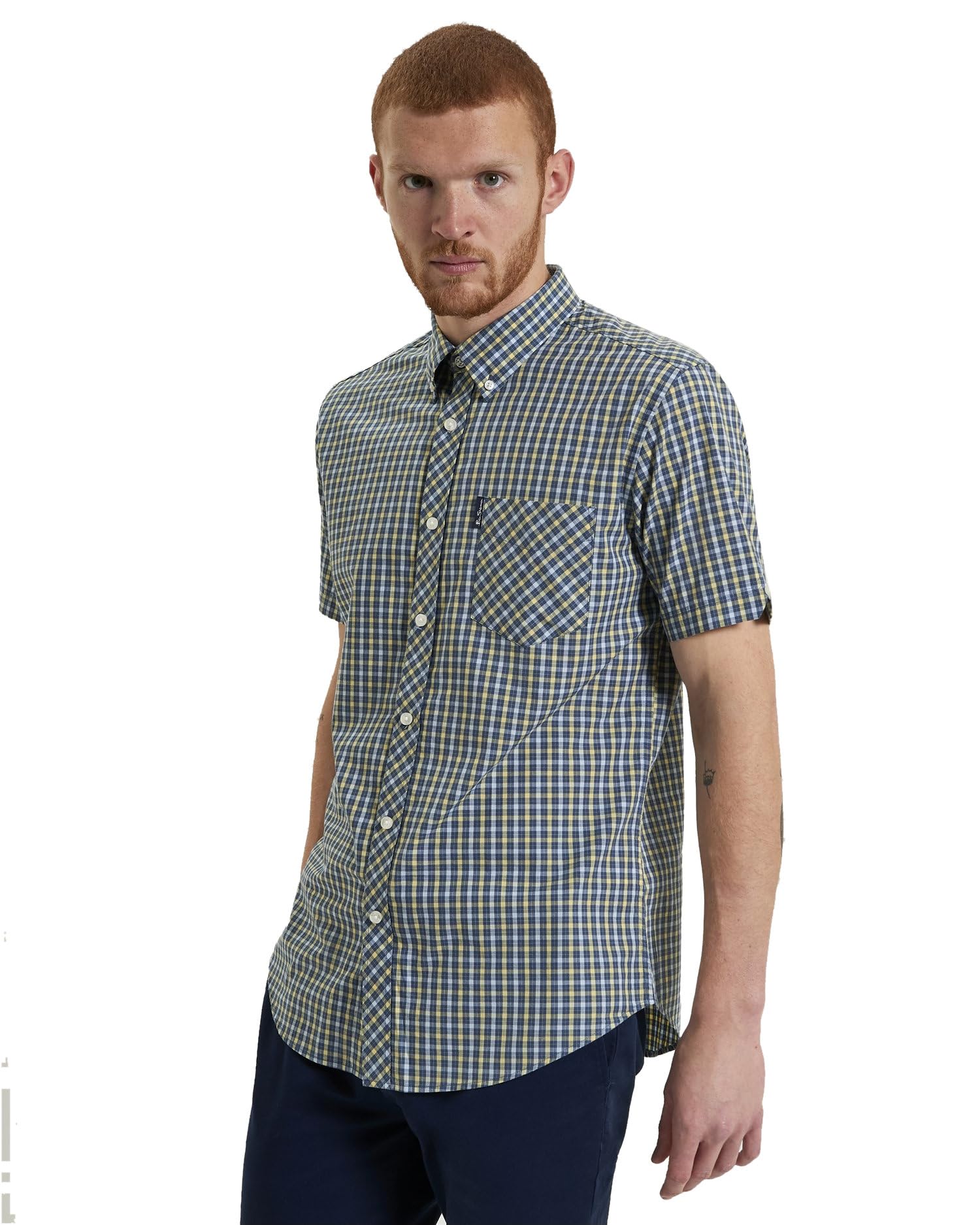 Ben Sherman Men's Corn Signature House Check Shirt, Short Sleeved, Button-Down Collar (Corn) Xl