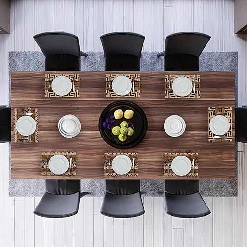 Miniatura 7 de Juego de 6 manteles individuales africanos, manteles individuales étnicos bohemios, estilo granja, marrón, lavables, resistentes al calor,