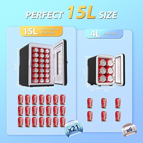 Miniatura 2 de Mini refrigerador para dormitorio, 15 litros21 latas, mini refrigerador portátil con alimentación CACC para oficina, dormitorio y automóvil,