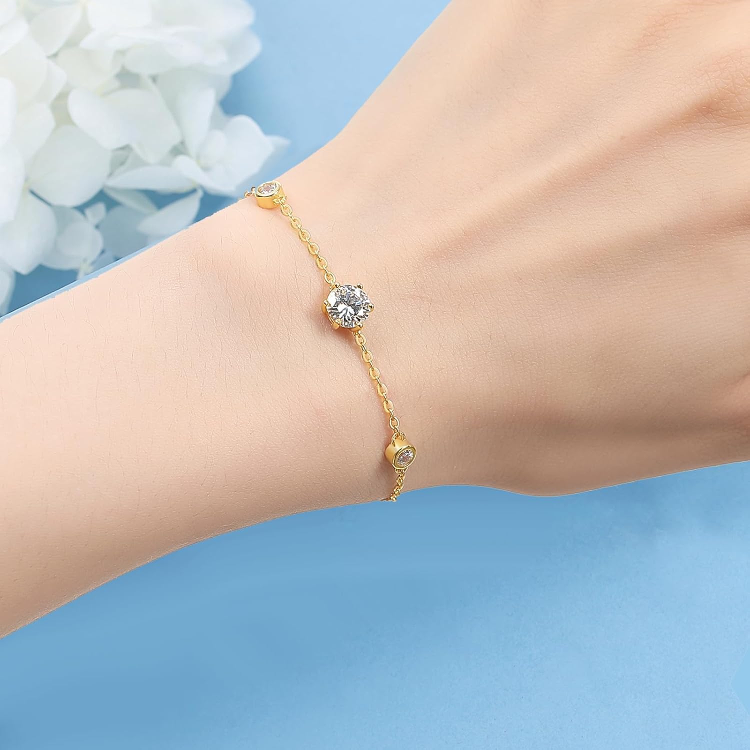 Sterling Silver Moissanite Bracelet for Women, 1CT D Color VVS1 Adjustable Diamond Bracelets for Women 6.5"+2" White Gold Plated, Perfect Jewelry Gifts for Her - Image 4