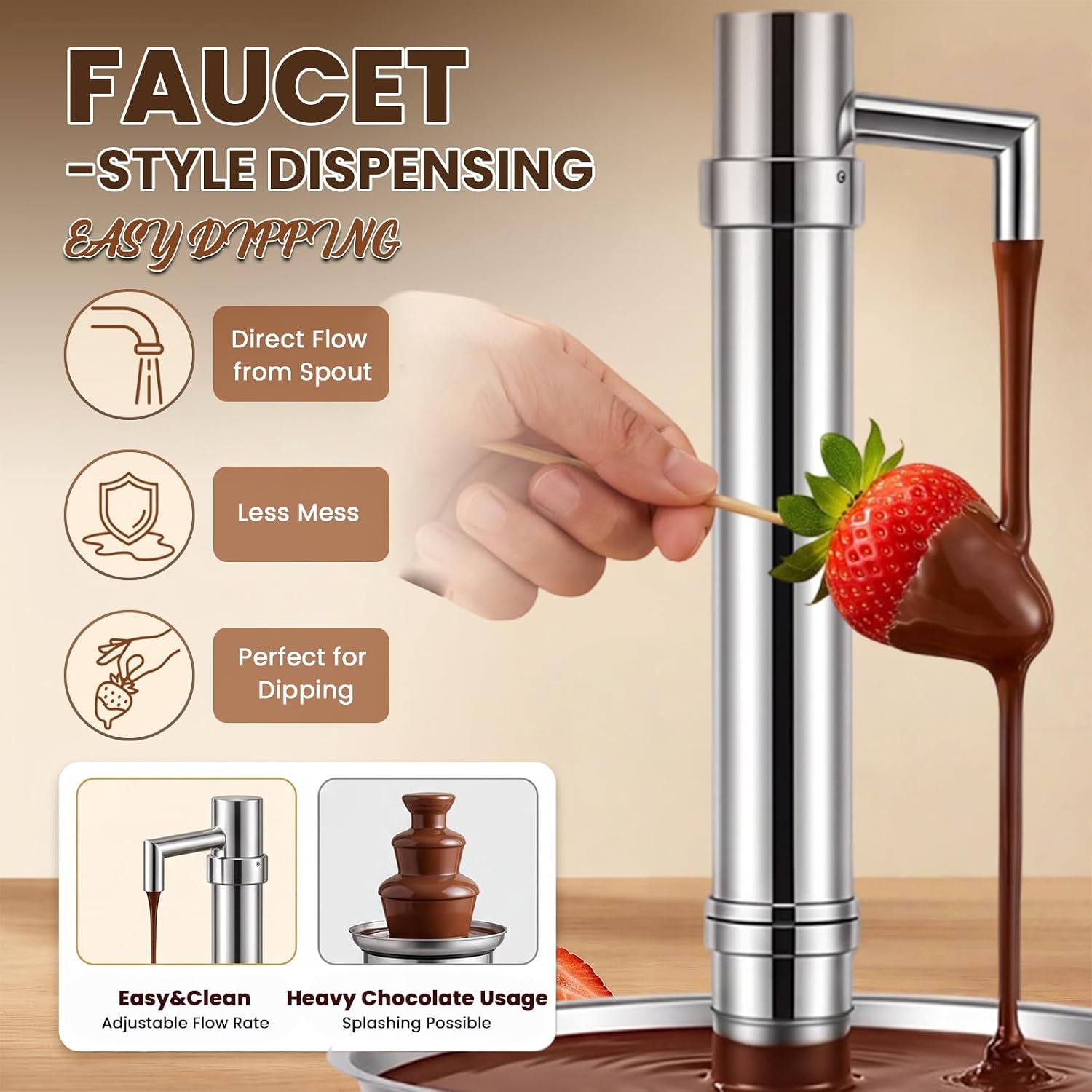 Commercial Chocolate Fountain with Faucet, Digital Temperature Control image 4