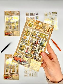 Vintage  ehir Seyahat Ve Alt n Yald zl  M h r Temal  4Yaprak 65 Adet Pul Sticker Set/Etiket/ kartma