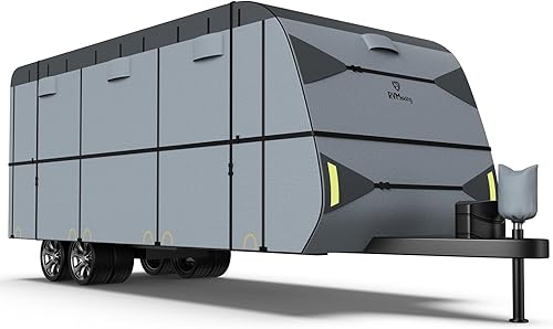 Vista 18 de RVMasking Funda para remolque de viaje de 20 a 22 pies, 7 capas extra gruesas, cubierta impermeable al viento para transportador de juguetes con 4