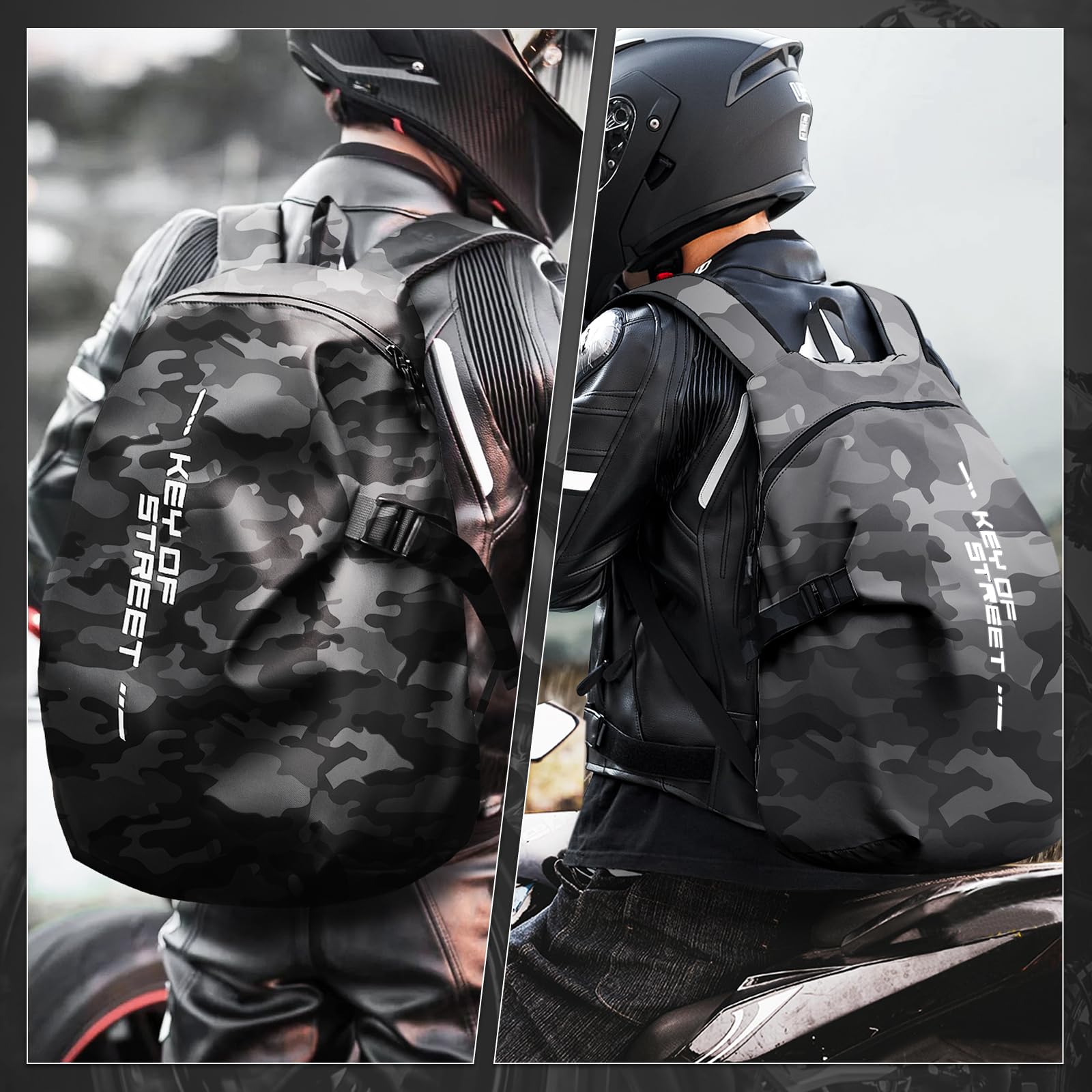 Motorrad Rucksack Wasserdicht Herren Damen Helm Rucksack Camouflage Schwarz L