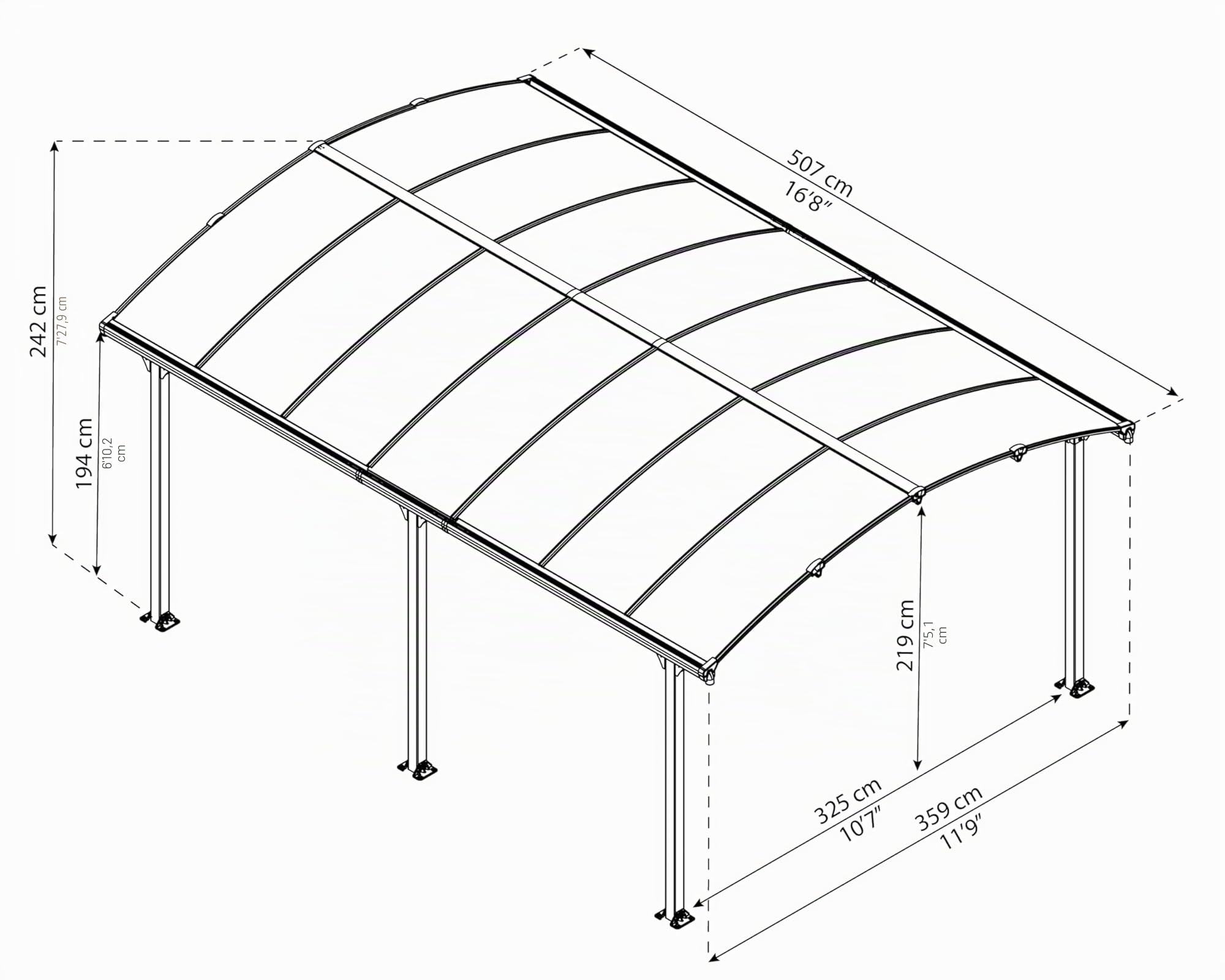 Palram Arcadia 5000 Carport, robuste Struktur für ganzjährige Nutzung, grau