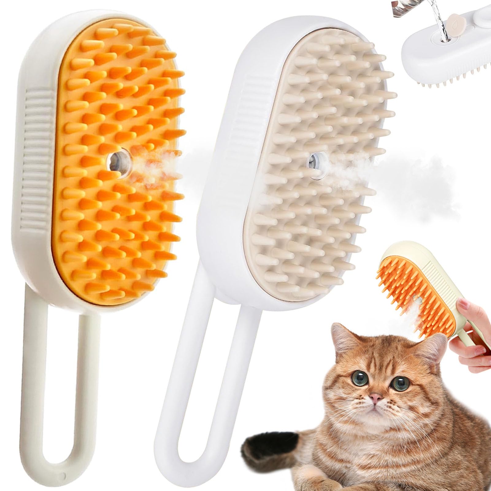 2 Piezas Cepillo de vapor para gatos,3-en-1 Cat Steamy Brush,Cepillo Vapor para Gatos Perros de pelo largo o corto,Cepillo de Pelo de Gato Steamy,Cepillo Vapor Gato para Gatos y Perros.