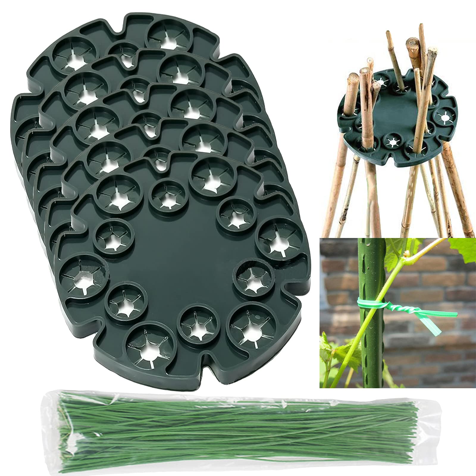 Wigwam Cane Grips Sweet Pea Frame Support, Runner Bean Supports, Bamboo Canes Grips Structure Trellis for Climbing Plants, Garden Canes Holder , Peas, Cucumber, Tomatoes, 5 Packs of 12 Holes (Green)