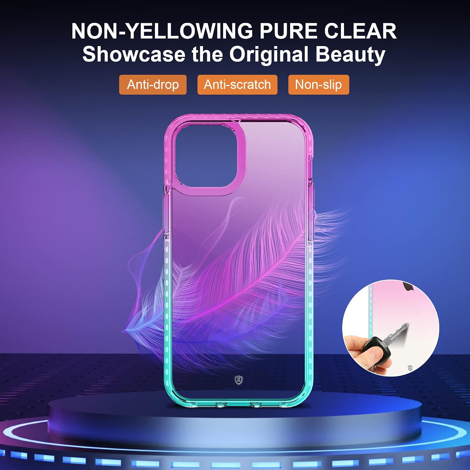 SHIELDON Case for iPhone 13 Mini, Anti-Scratch Shock-Absorbing Case [Tempered Glass Screen Protector] Transparent Drop Protection Shell Case Compatible with iPhone 13 Mini 5.4", Clear Purple & Blue