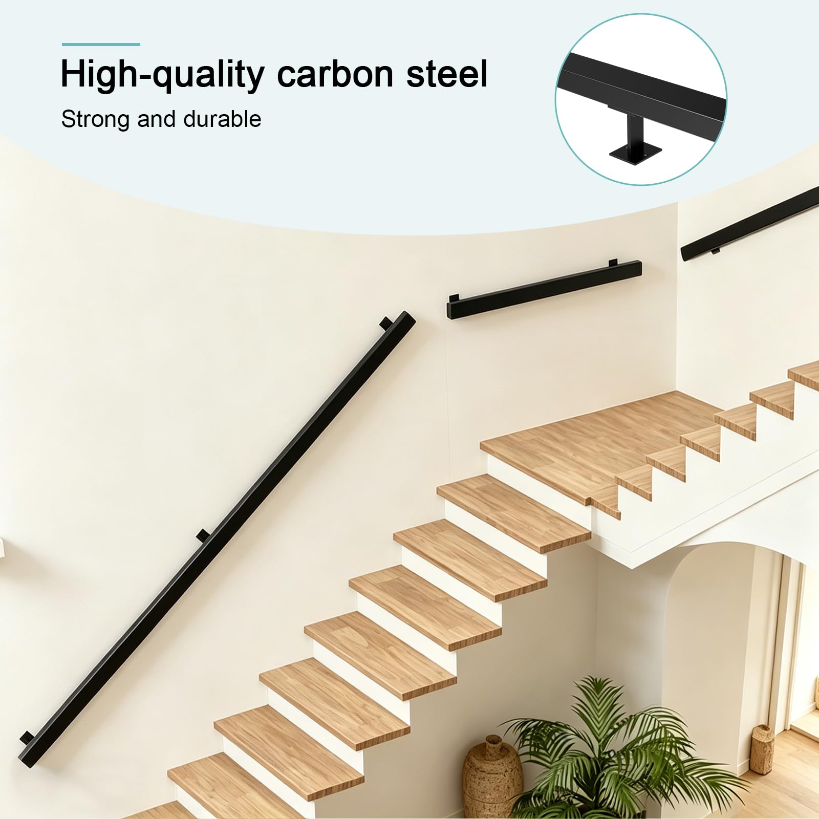 Corrimano per Scale Interne, 60-600CM, Ringhiera per Scale Interne con Design Industriale, Antiscivolo e Confortevole, Passamano per Scale Interne Nero per Anziani, Bambini, Disabili (240CM)