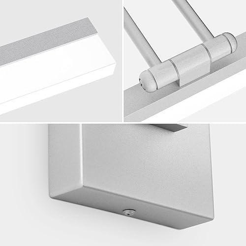 Miniatura 7 de Ralbay Lámpara LED moderna plateada de 24 pulgadas, luz de tocador ajustable de 14 W para baño, lámpara LED moderna de tocador de baño sobre espejo
