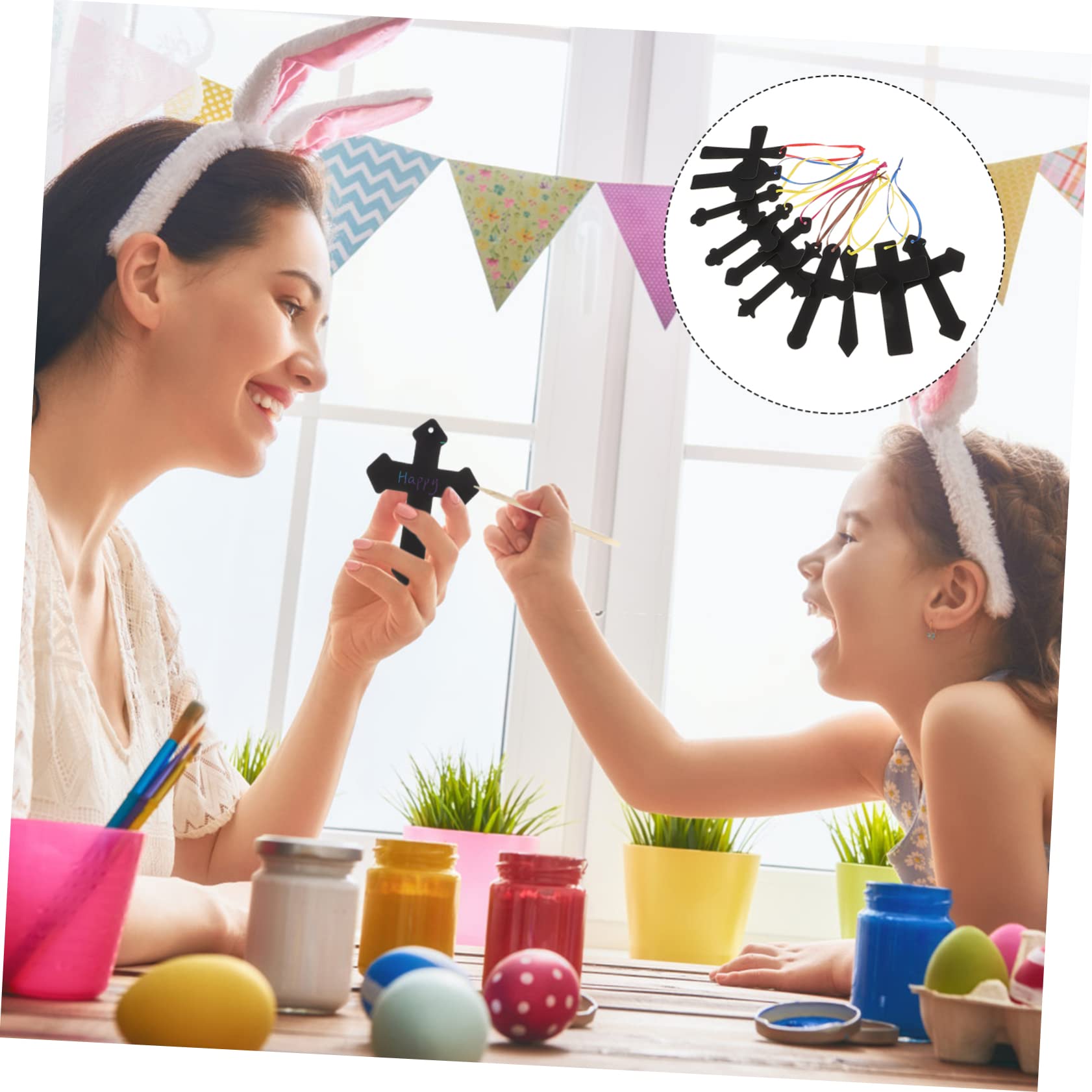 MOLUCKFU Easter Decor Scratch Craft Kit Cross Scratch Paper Art Easter Egg Decorations for Children's Activity