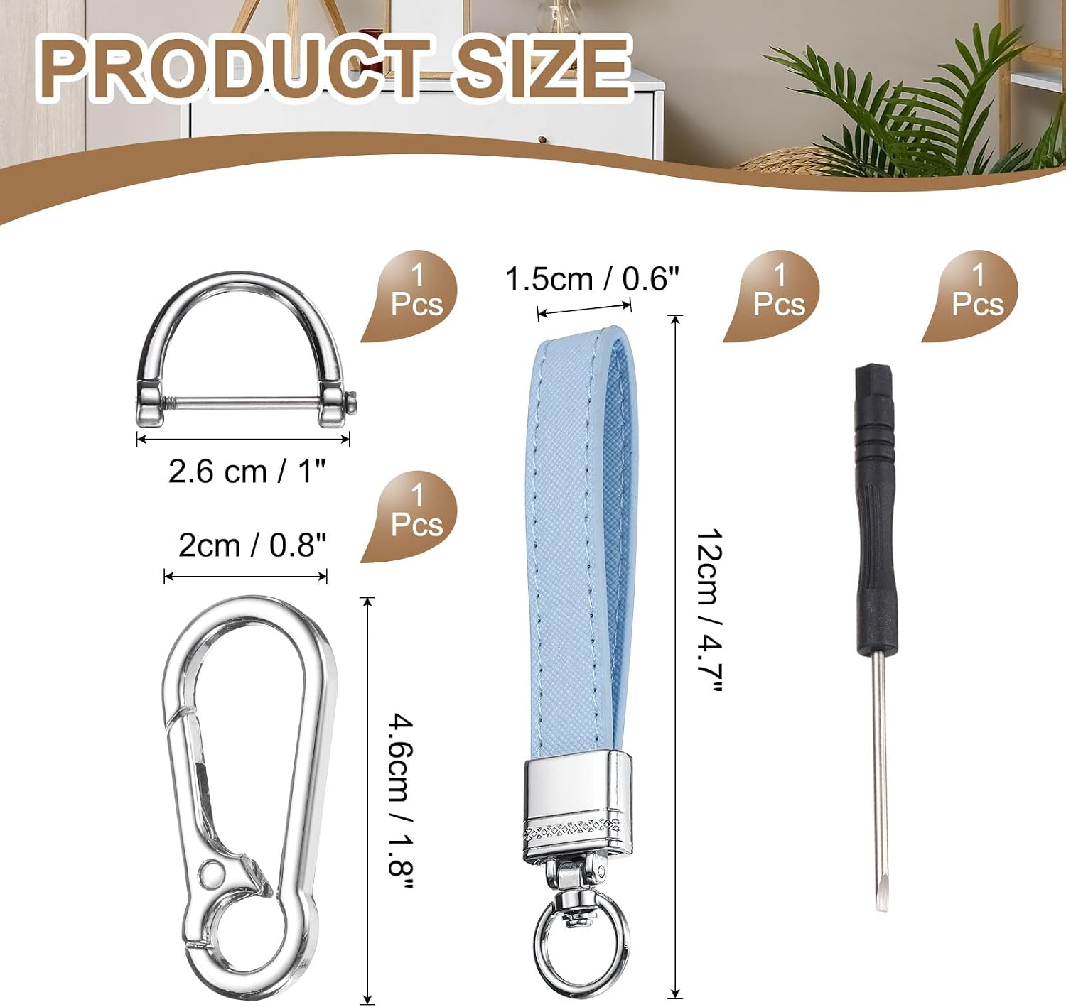 PATIKIL Leather Keychain, Metal Leather Key Fob Wristlet Car Key Chain Ring Clip with Anti-Lost D Ring for Home Car image 2