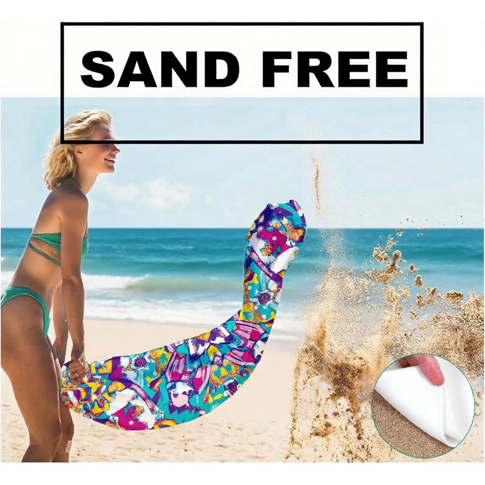 Strandtuch Retro Mikrofaser Strandtuch XXL 220x100 2 Set, Strandhandtuch mit Sandfrei, Schnelltrocknend, Absorbierend, handtücher groß für Badezimmer, Strand, Schwimmen, Geschenke für Männer Q-357