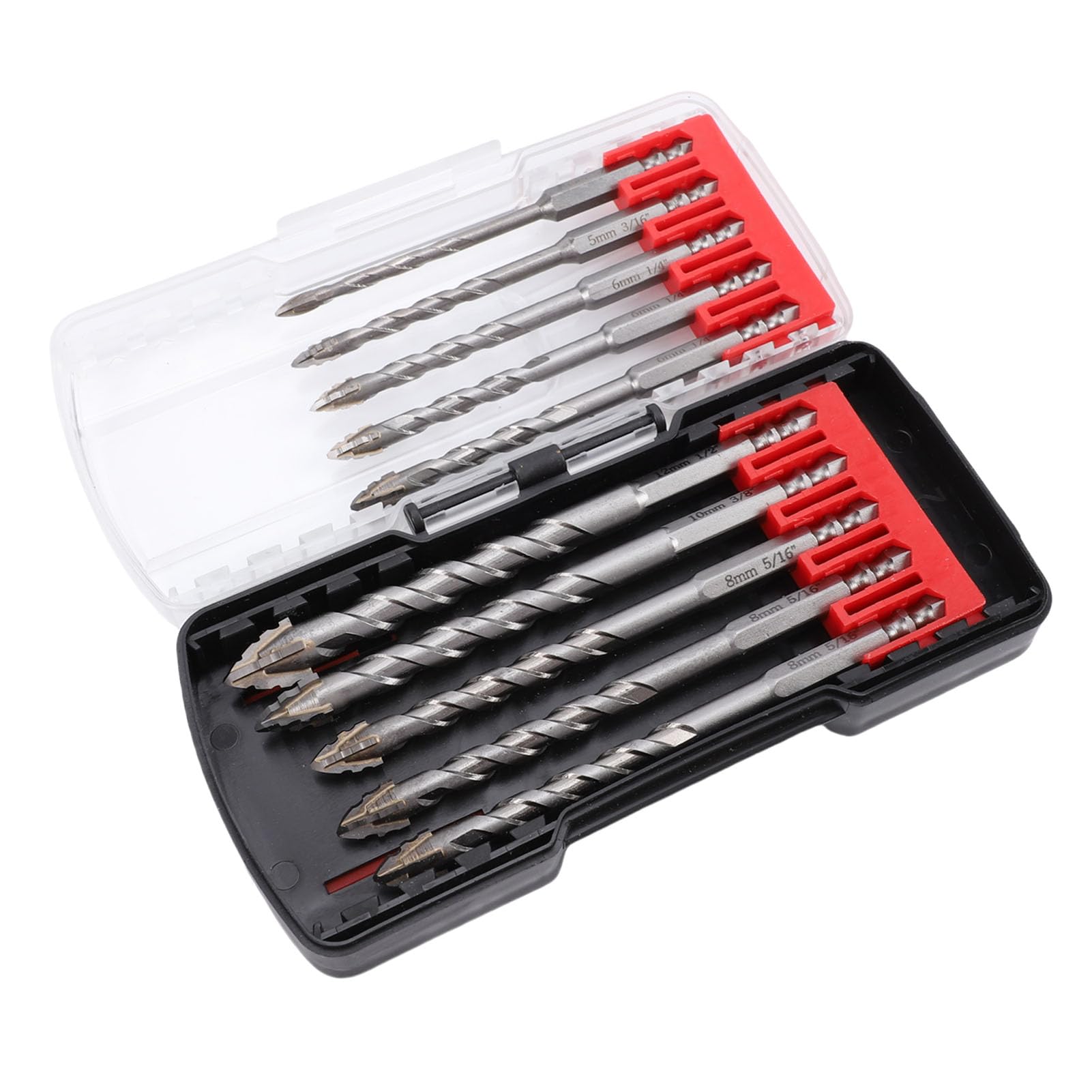 Cryfokt Juego de Brocas Dentadas con Punta de Carburo, Vástago Hexagonal para Mampostería, Hormigón, 10 Piezas, para Azulejos, Vidrio, Madera