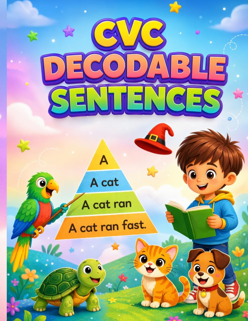 CVC Decodable Sentences Workbook for Kids: Sentence Pyramids for Reading Fluency, Phonics Practice, Short Vowel CVC Words, Sentence Building, Tracing, ... and Cut & Paste Activities for Kindergarten