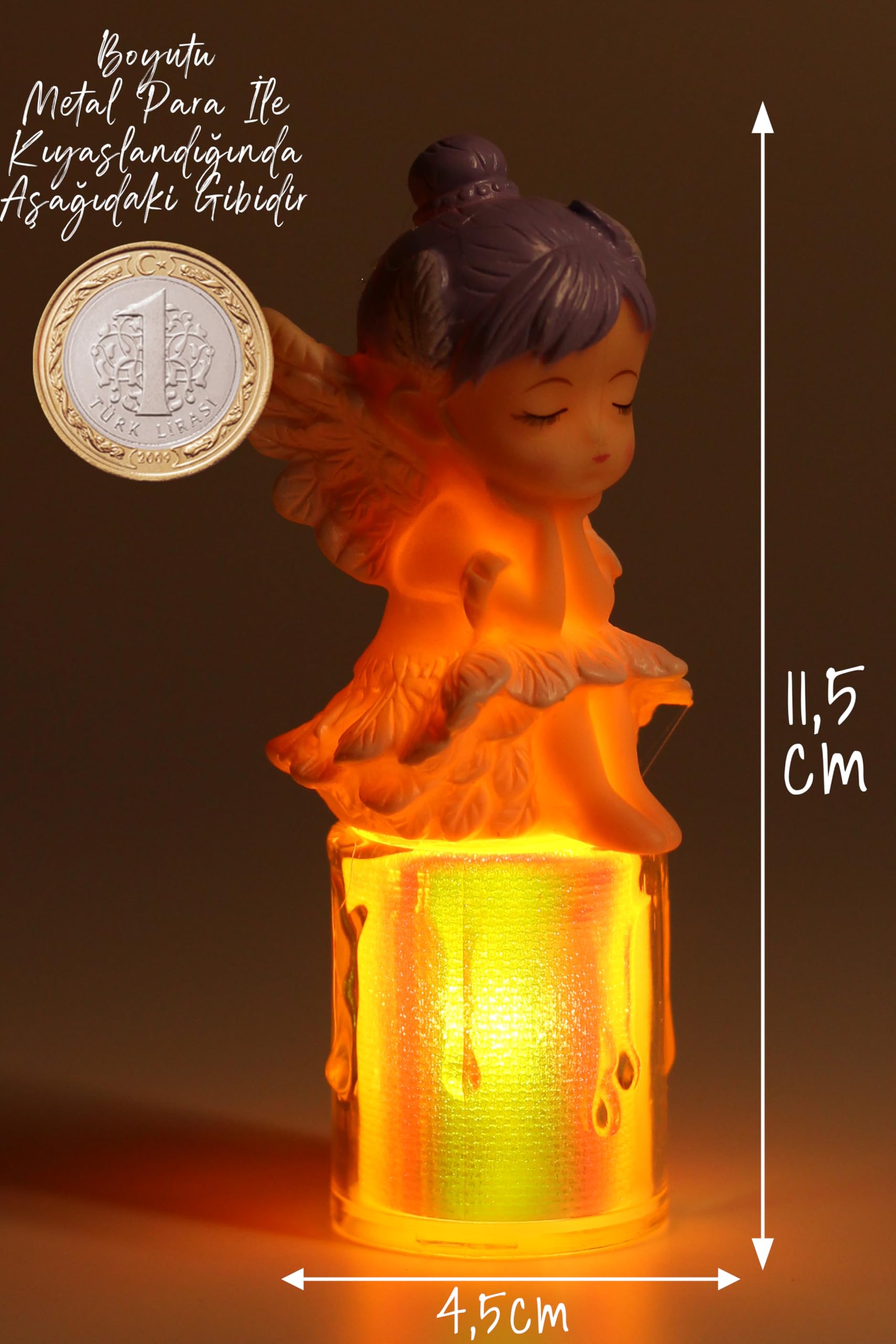 Led Mum Kanatlı Melek Tip Dumansız Pilli Alevli Dekoratif Yapay Mum Işıldak Mor 1037-7