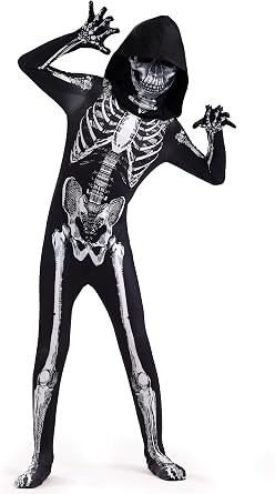 Kids Skeleton Costume 3D Halloween Onesie Jumpsuit for Boys, Girls & Toddlers