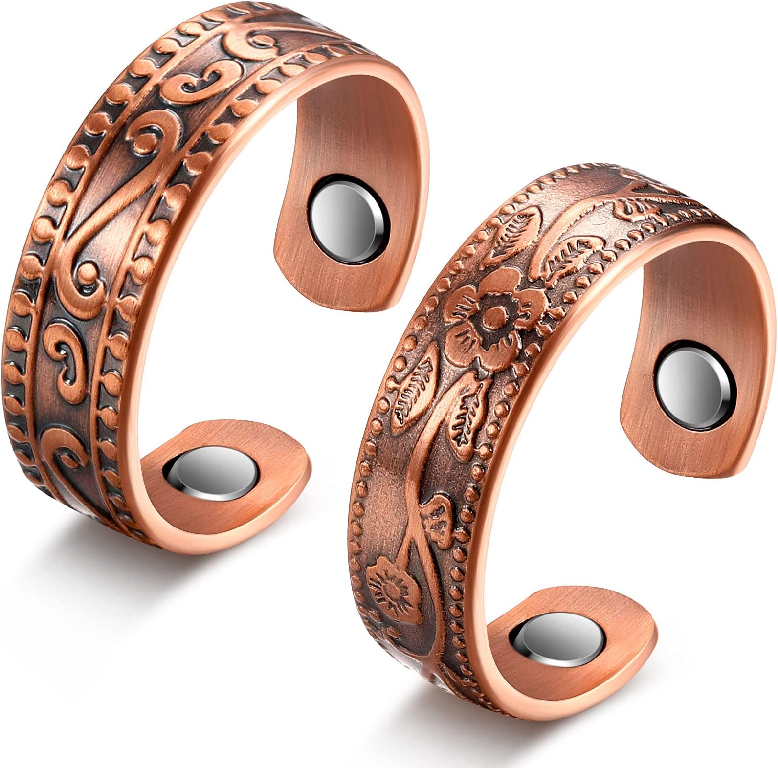 MTLEE 2 Pcs Magnetic Copper Rings for Women and Men - Adjustable Vintage Thumb Ring Jewelry for Fingers Pain Relief (Bronze)