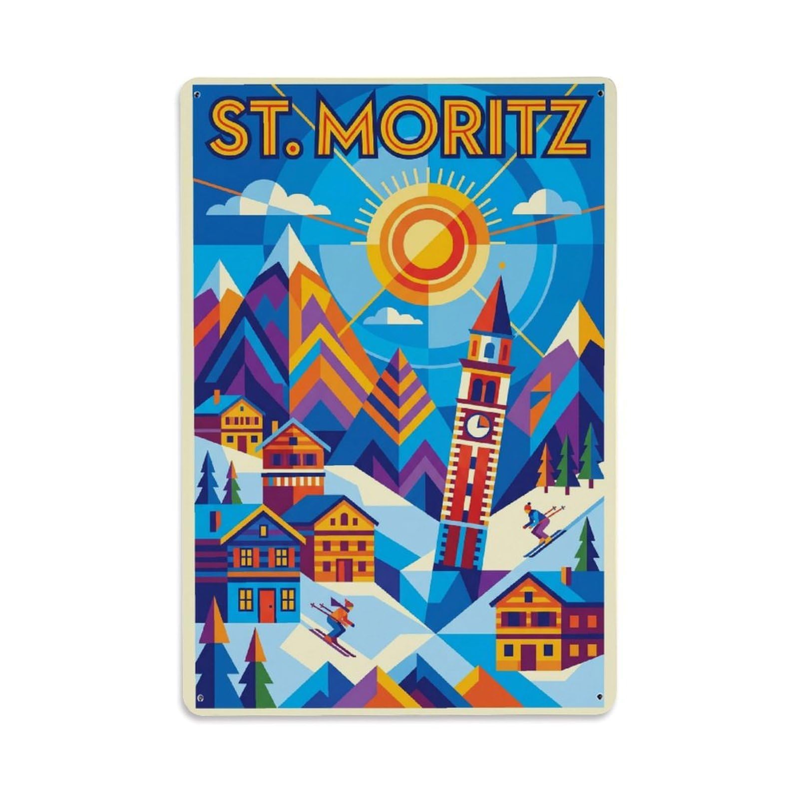 Olhnbad Style Geometric Switzerland Mountain Alpine Travel Metal Tin Sign