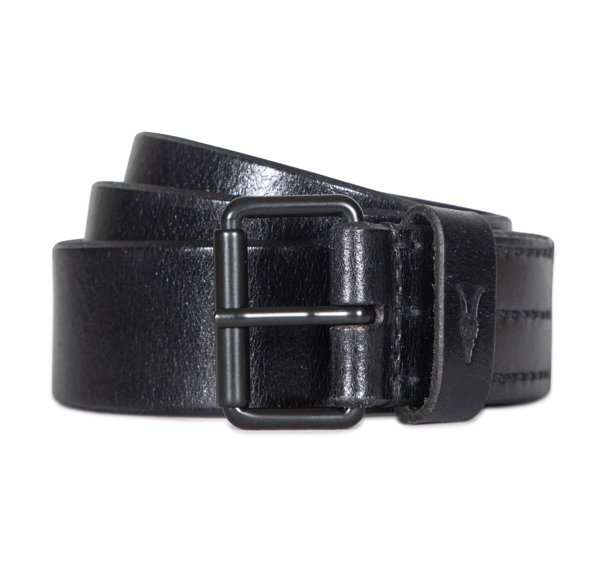 AllSaints Men's 1.5 Inch Flat Strap Leather, Casual Belt with Matte Metal Buckle, Black, 36