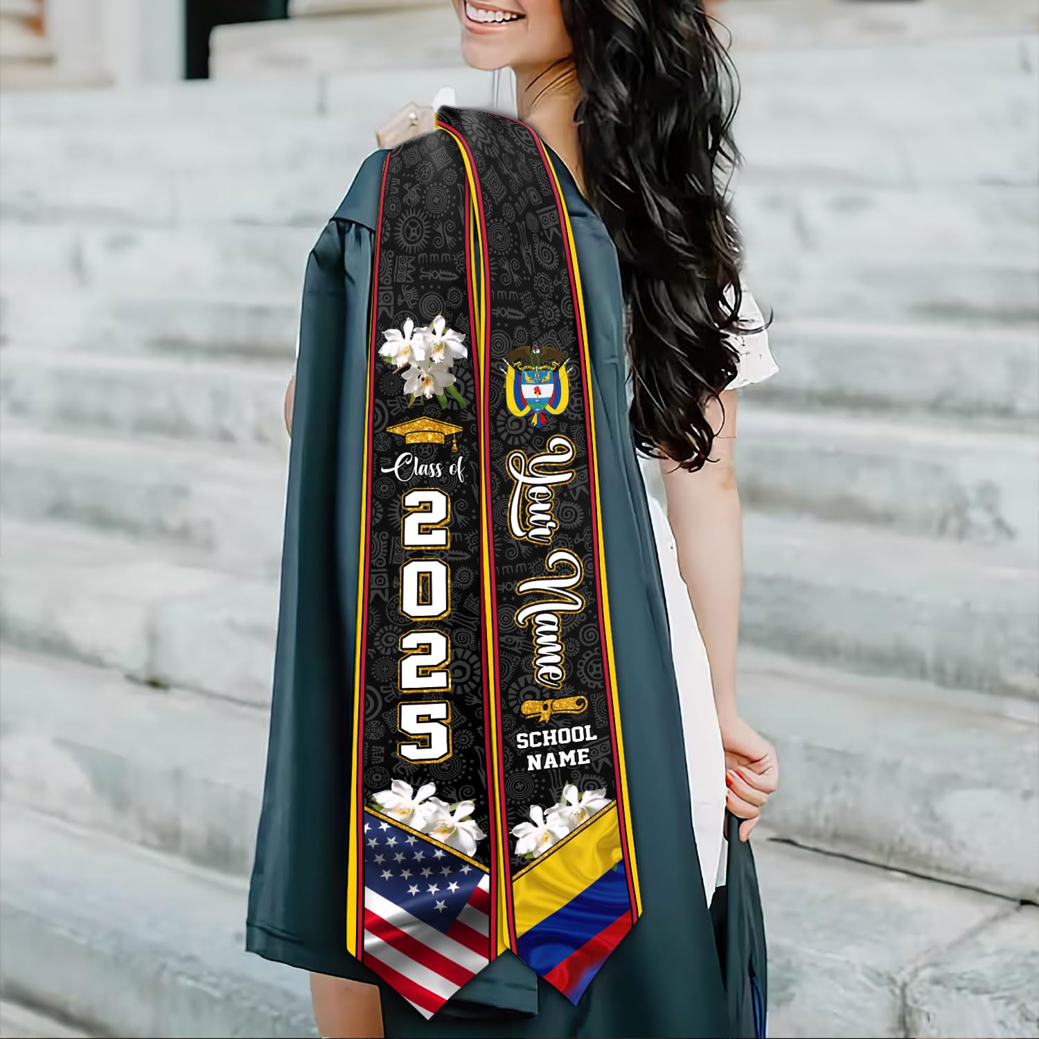 MAPrints Colombian American Flag Graduation Sash 2025 Custom Colombia Graduation Stole Colombia Graduation Sash Class Of 2025 (CL 10)