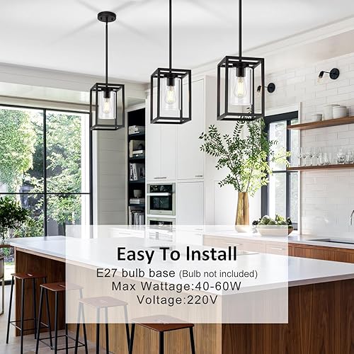 Miniatura 2 de Lámparas colgantes para isla de cocina, estilo casa de campo, color negro, 1 luz, candelabros pequeños industriales modernos, lámparas de techo para