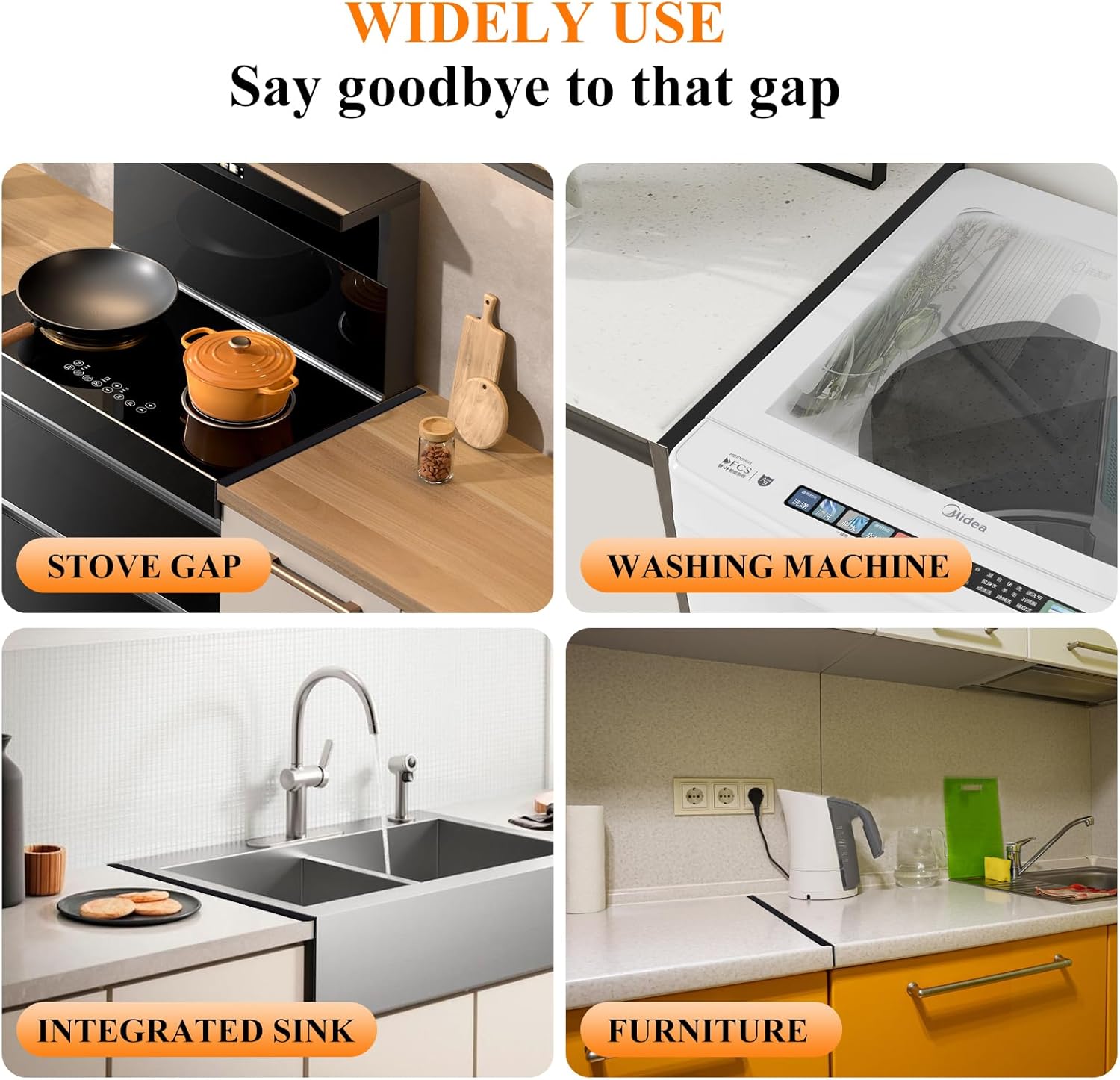 Stove Gap Covers Stainless Steel - 2Pcs Stove Gap Filler Counter Adjustable Length 13.8” to 27.6” Stove Side Gap for Oven Counter Side Gap Guard Range Trim Kit Easy Clean and Heat Resistant