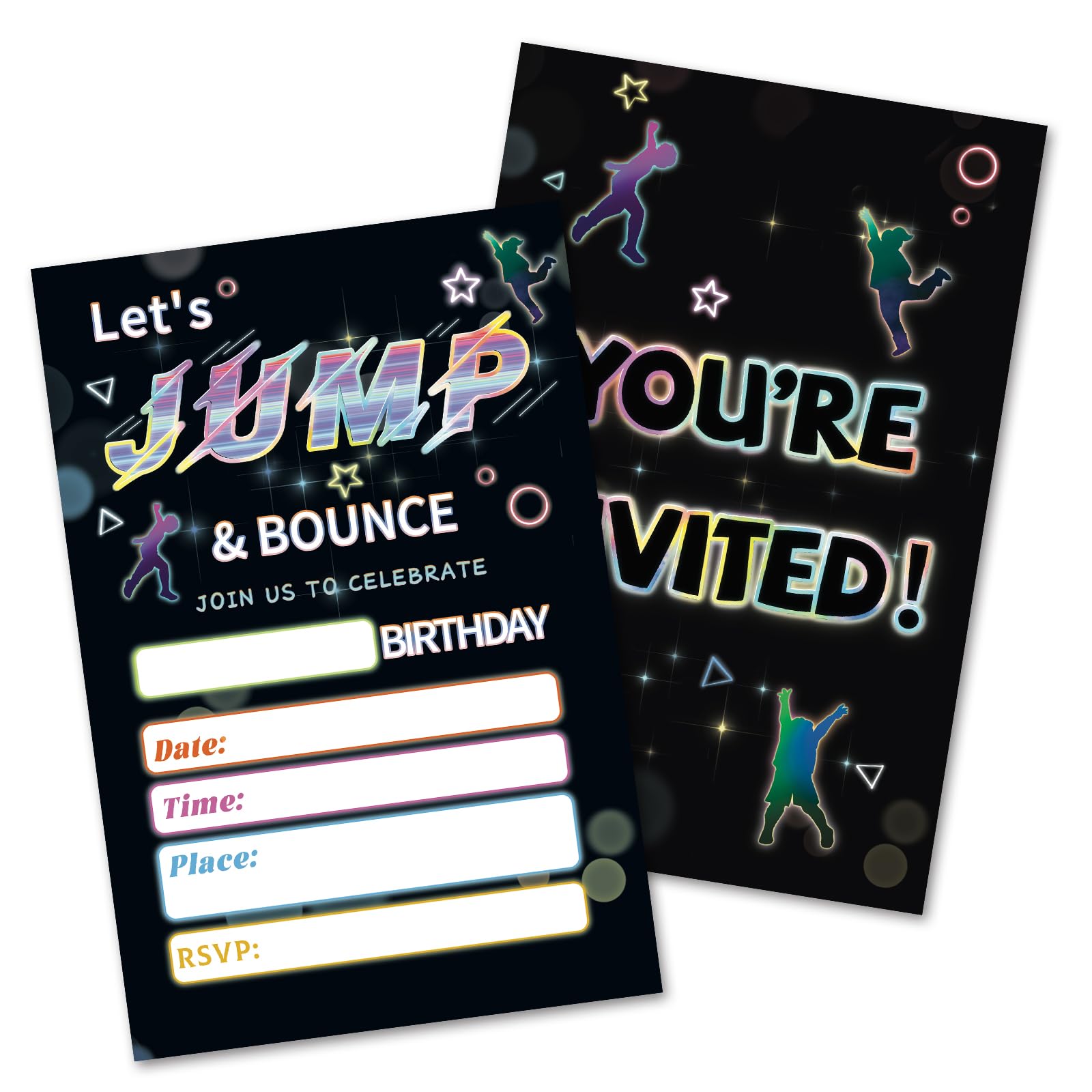 HOMANGA Trampoline Birthday Invitations, Pack of 20 Jump Party Invites with Envelopes, Bounce Theme Party Invitations for Kids, 4x6 Inch