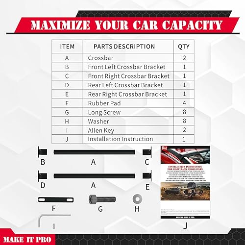 Vista 26 de KitsPro Barras transversales para portaequipajes de techo de 260 libras para Jeep Grand Cherokee 2011-2021