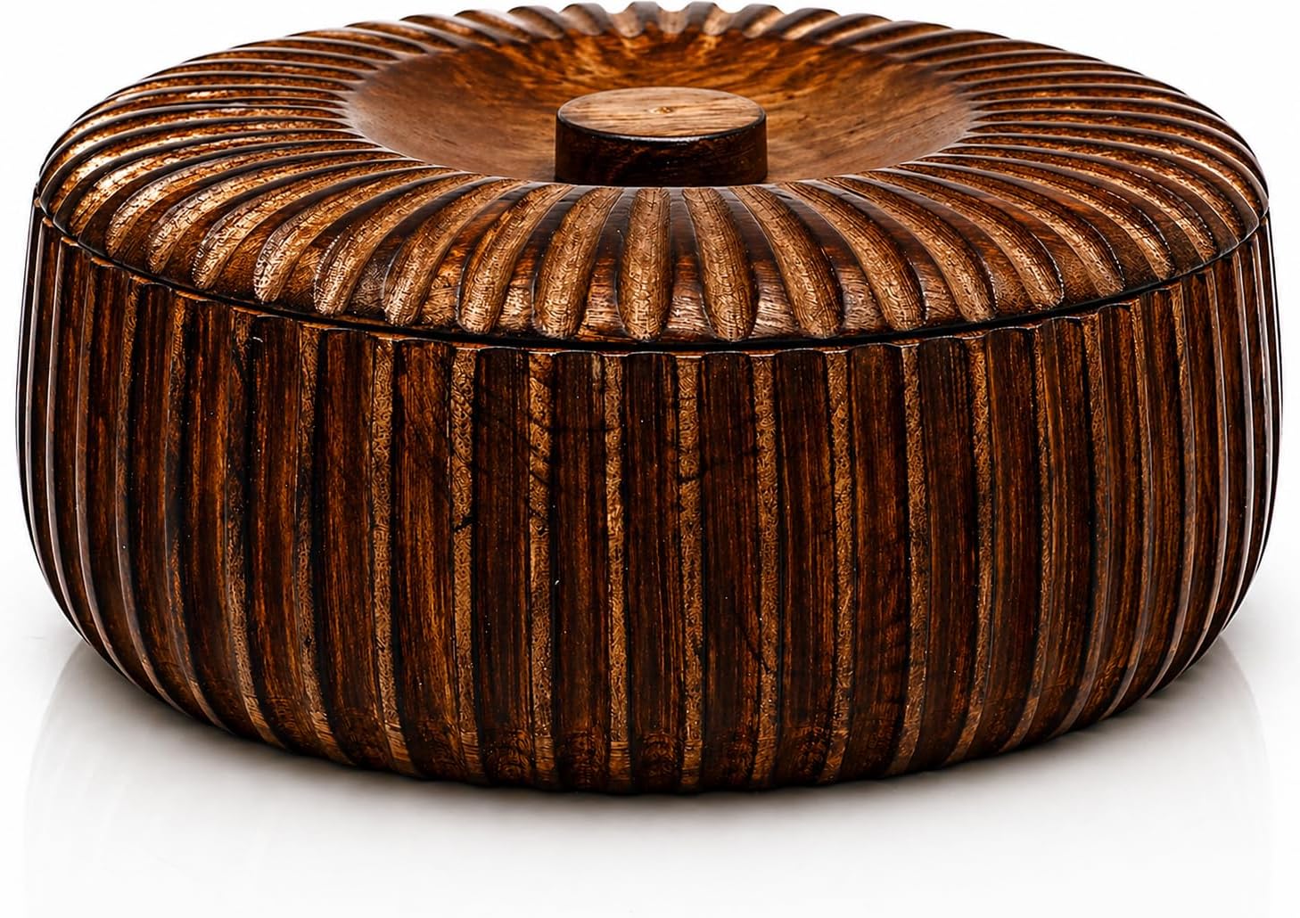 Handcrafted Wooden Mexican Tortilla Warmer Basket Indian Chapati Roti Bread Holder Box Pancake Keeper Serveware Hot Pot Casserole Dish With Lid Home Kitchen Dining Decor, Natural Brown, 9 x 3.5 Inches