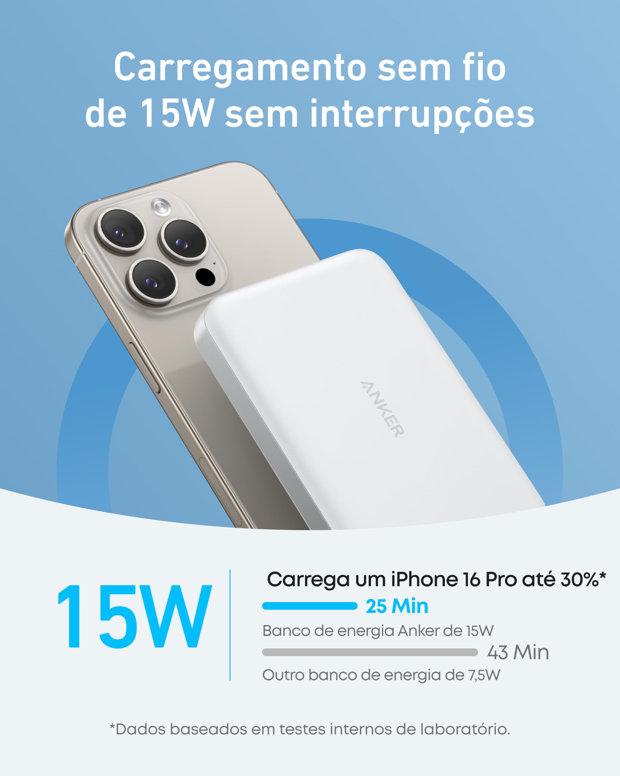 Anker MagGo Power Bank,Carregador Portátil Ultra Fino por Indução