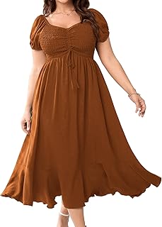 SCOMCHIC Womens Plus Size Summer Maxi Dress Ruched Front Square Neck Smo...
