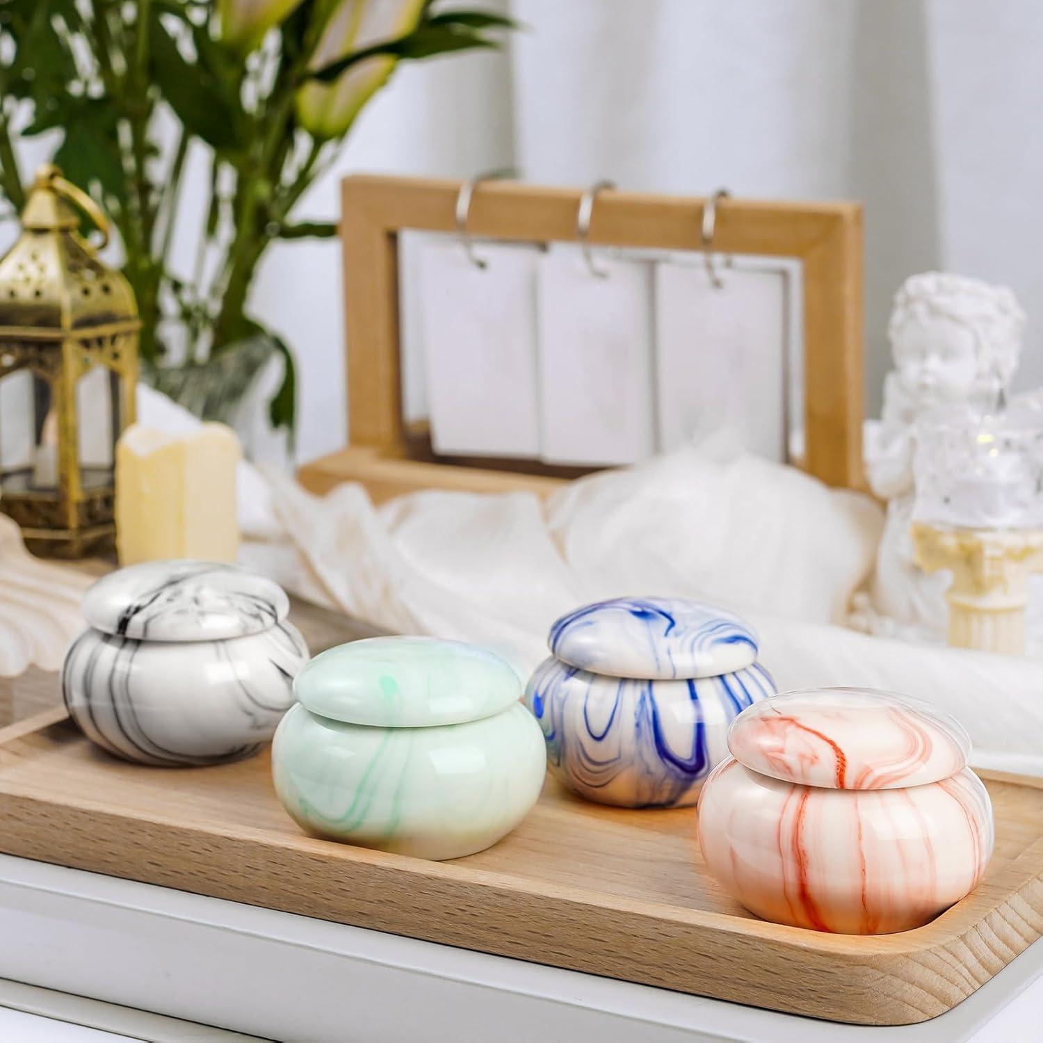 SOITIS Set of 4 Small Urns for Ashes, 1.57 Inches Ceramic Keepsake Urns, Tiny Urns for Human Ashes, Decorative Urns Memorial Mini Urns for Human Ashes with Box, Cremation Funeral Ashes-4 colors - Image 3