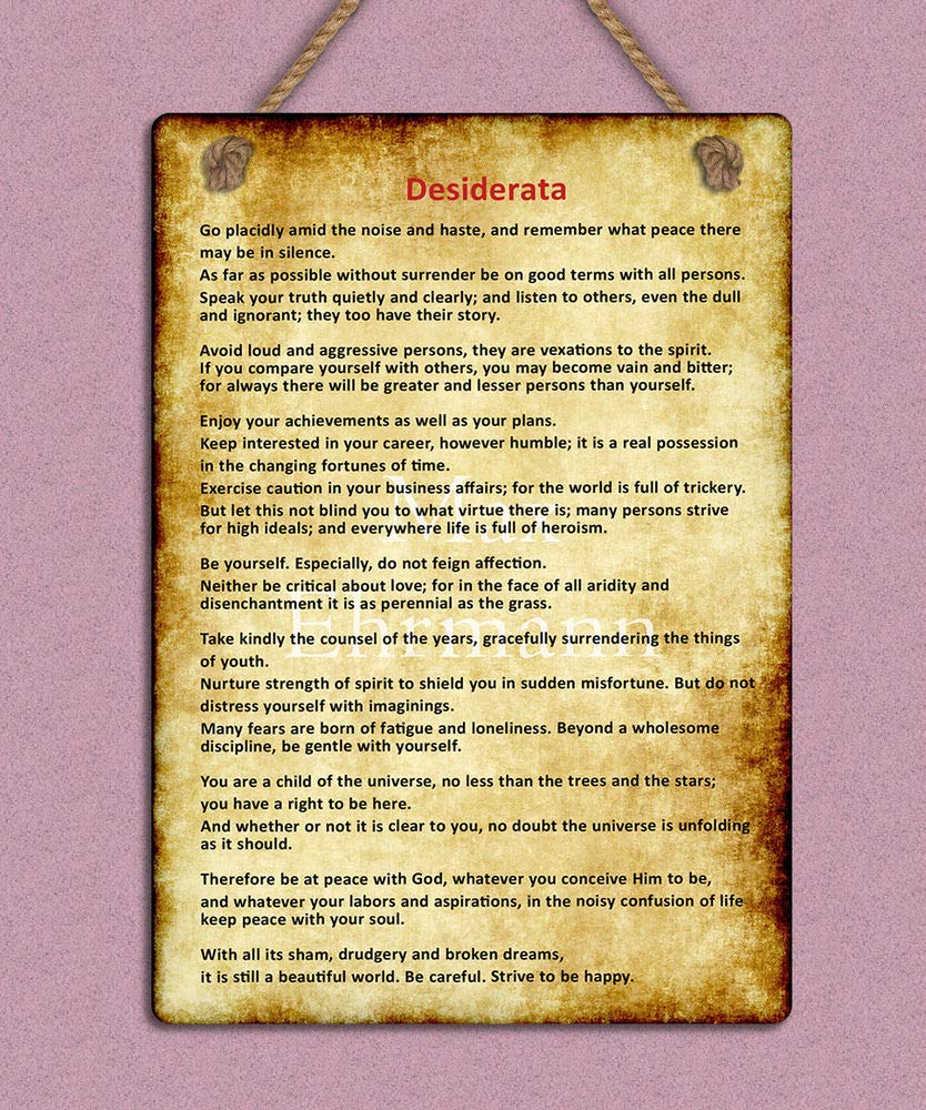 Yelacecca Hanging Metal Sign Vintage Grunge Style Desiderata Poem Tin Wall Vintage Metal Tin Sign 8X12 Inches