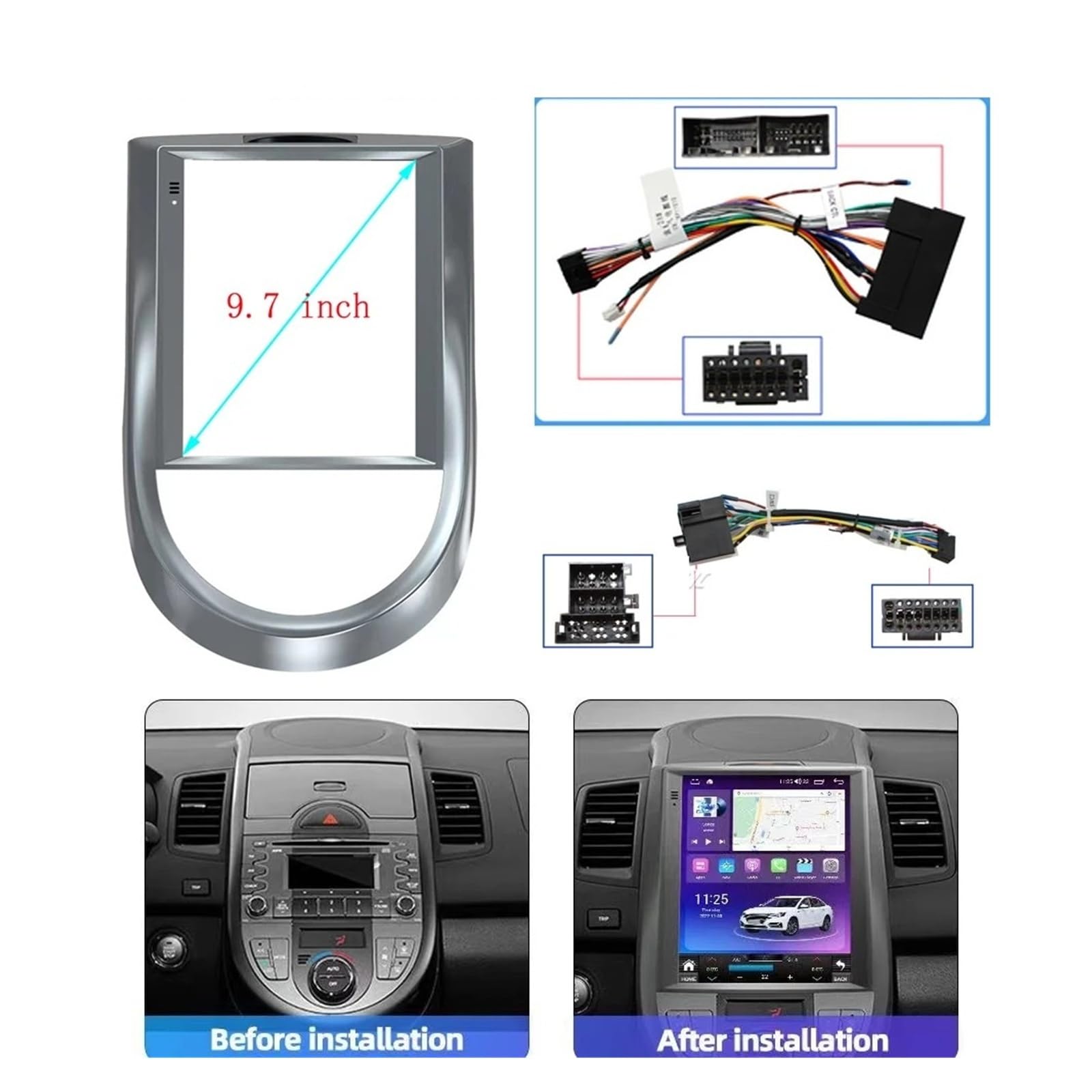 Mascherina Autoradio Cornice Stereo per KIA per Soul 2008-2011 2012 9.7 Pollici 2 DIN Auto Radio Fasce Multimedia Cornice Video Player Navigazione Dvd Pannello Rivestimento