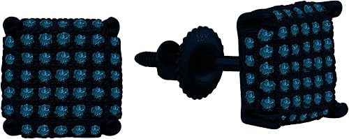 Dazzlingrock Collection 0.50 Carat (ctw) Round Diamond 7.4mm Hip Hop Iced Out Studs in Black & Blue Plated Solid White Gold, Unisex Design Ladies,