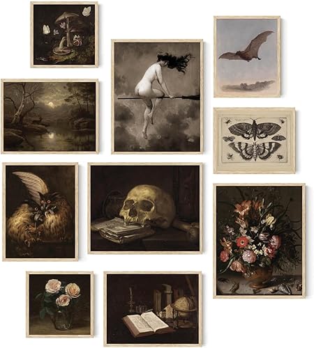 Roslynity Dark Academia - Juego de 10 impresiones artísticas de pared vintage de Halloween, gótico, gótico, gótico, victoriano, espeluznante,
