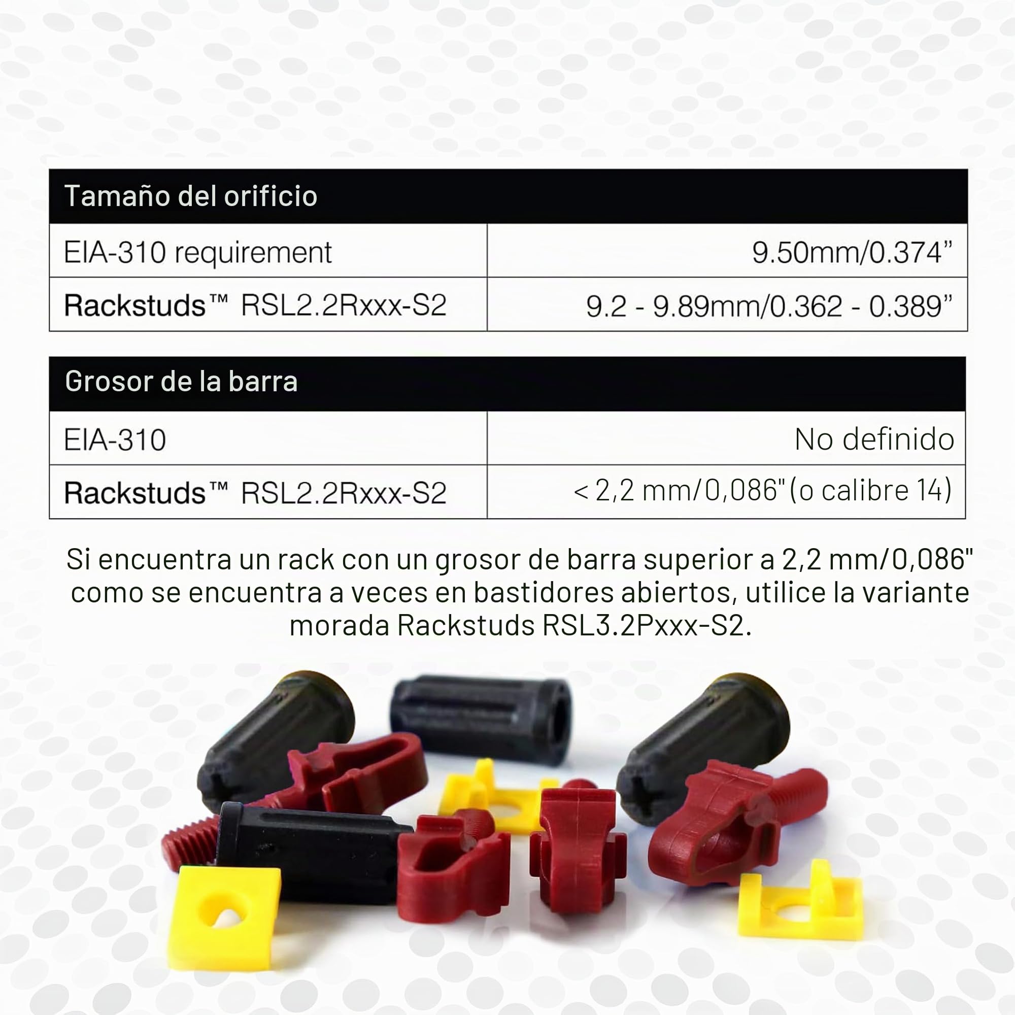 R100 II - Tornillos para Rack de Servidores para Rieles de Rack de 19" con Perforaciones Cuadradas Verticales, Pernos de Rack, Tornillos de Montaje en Rack - Paquete de 100 en Rojo 2.22mm/0.086