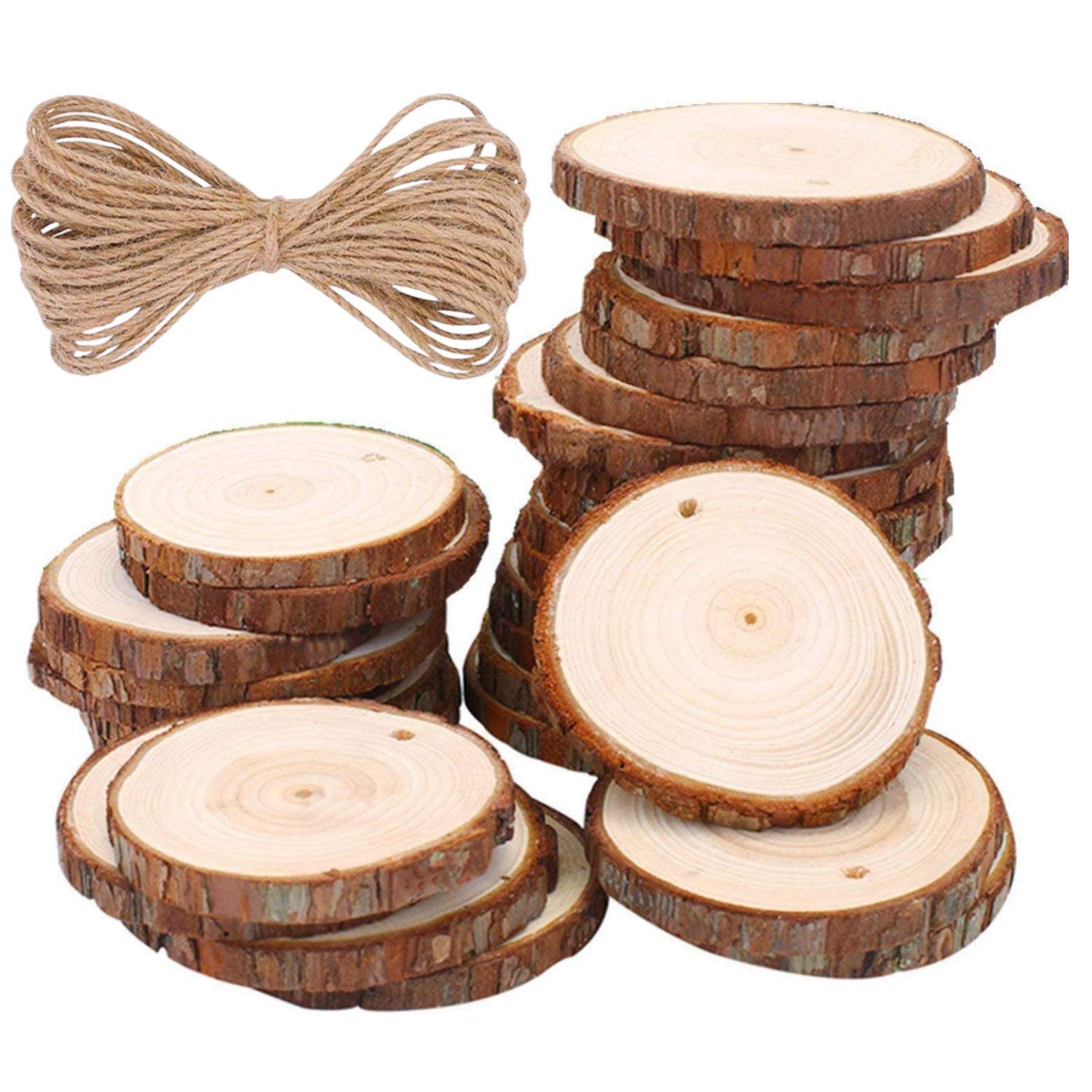 TICIOSH Wood Slices 30 Pcs 2.4-2.8 inches Craft Unfinished Wood kit Predrilled with Hole Wooden Circles for Arts Wood Slices Christmas Ornaments DIY Crafts