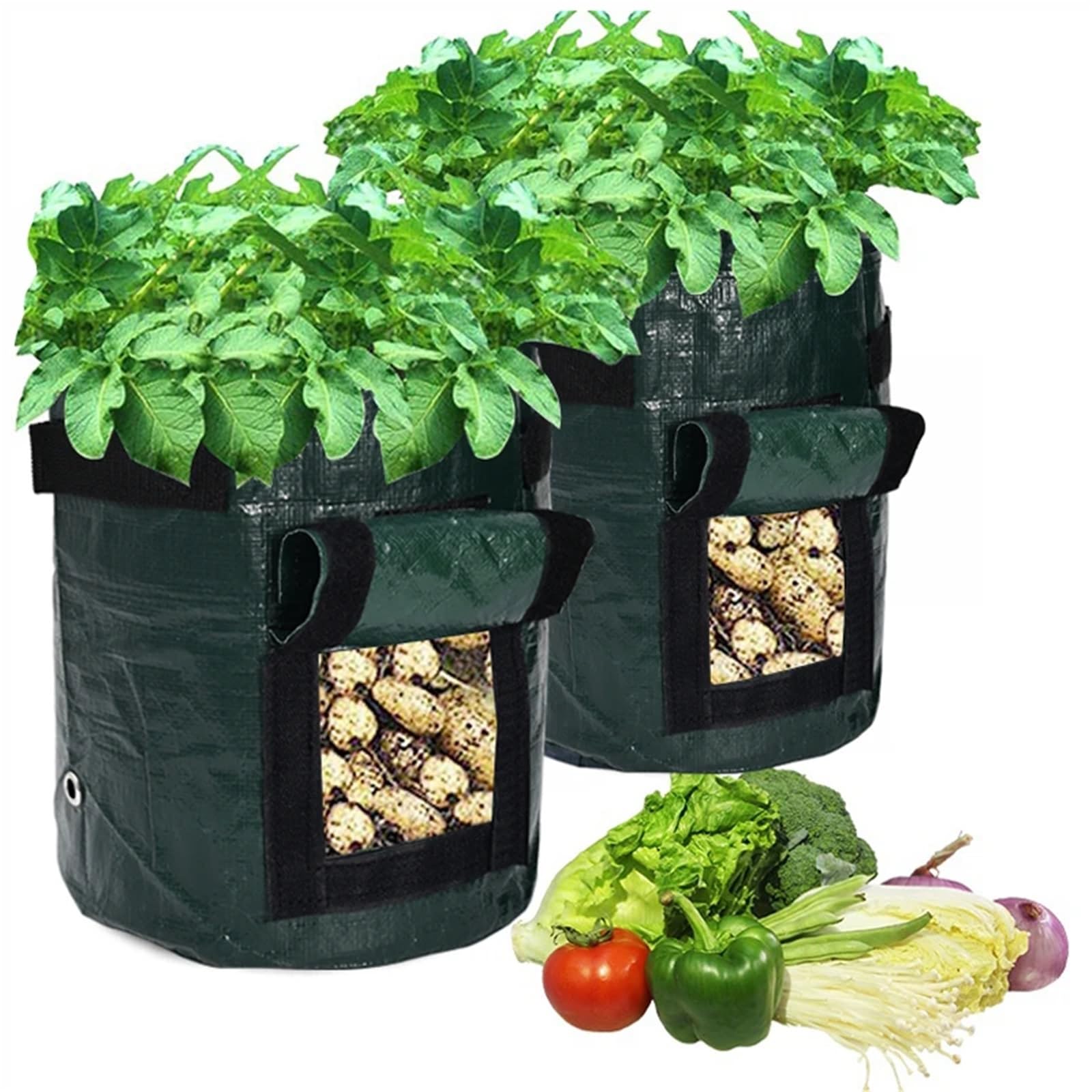 2 uds Suministros de plantación Bolsa Cultivo macetas jardín jardinería Plantas for Verduras Patatas Tomate Herramientas para Plantas(Green,7 Gallon(US)-30x35cm)